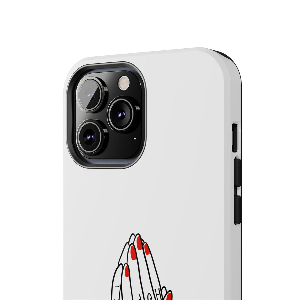 Pray Harder Phone Case — Tough Protective Phone Cover with Praying Hands & Rose Design