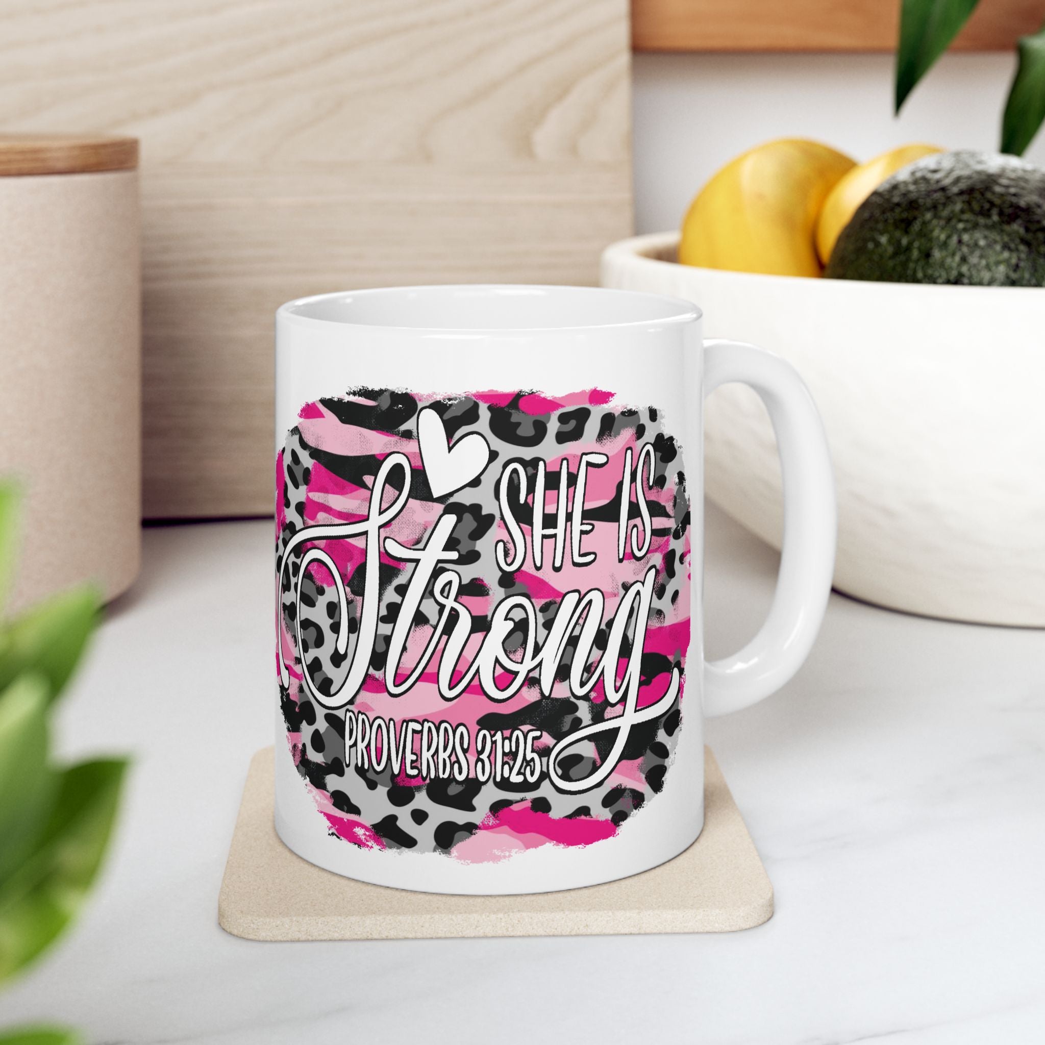 She Is Strong Proverbs 31 Christian Ceramic Mug – Motivational Coffee Cup (11oz/15oz)