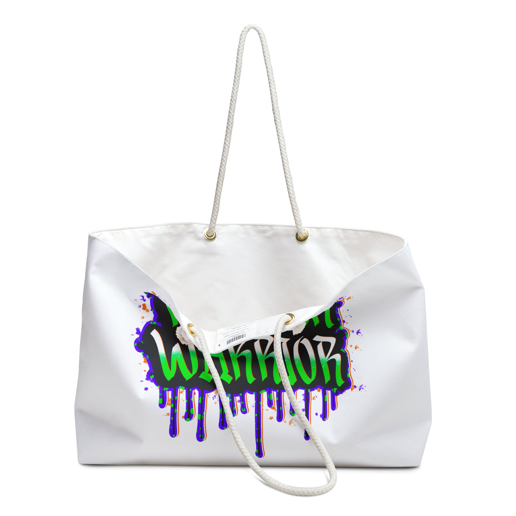 Prayer Warrior Weekender Bag — Graffiti Script Travel Tote for Christian Retreats & Church Events