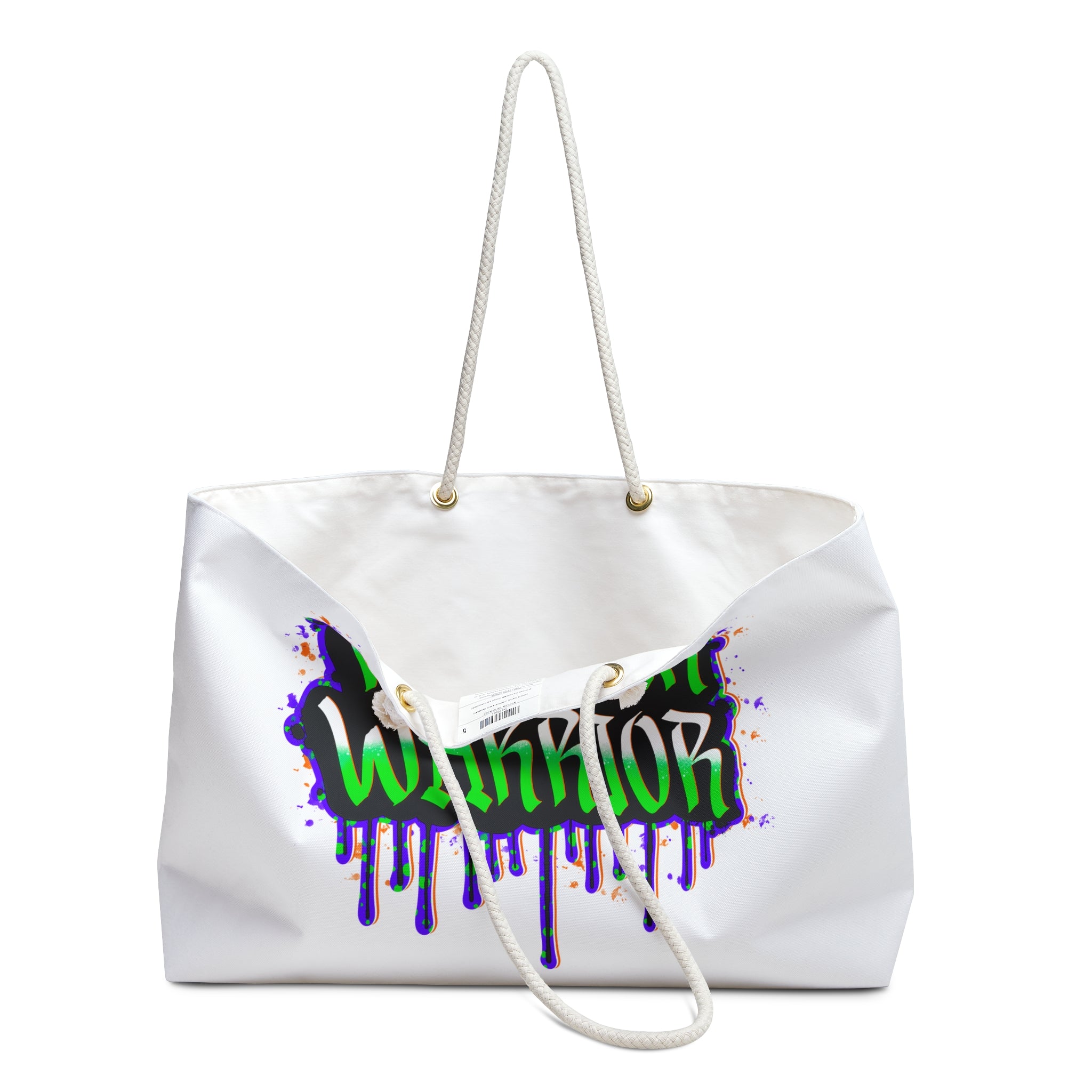 Prayer Warrior Weekender Bag — Graffiti Script Travel Tote for Christian Retreats & Church Events