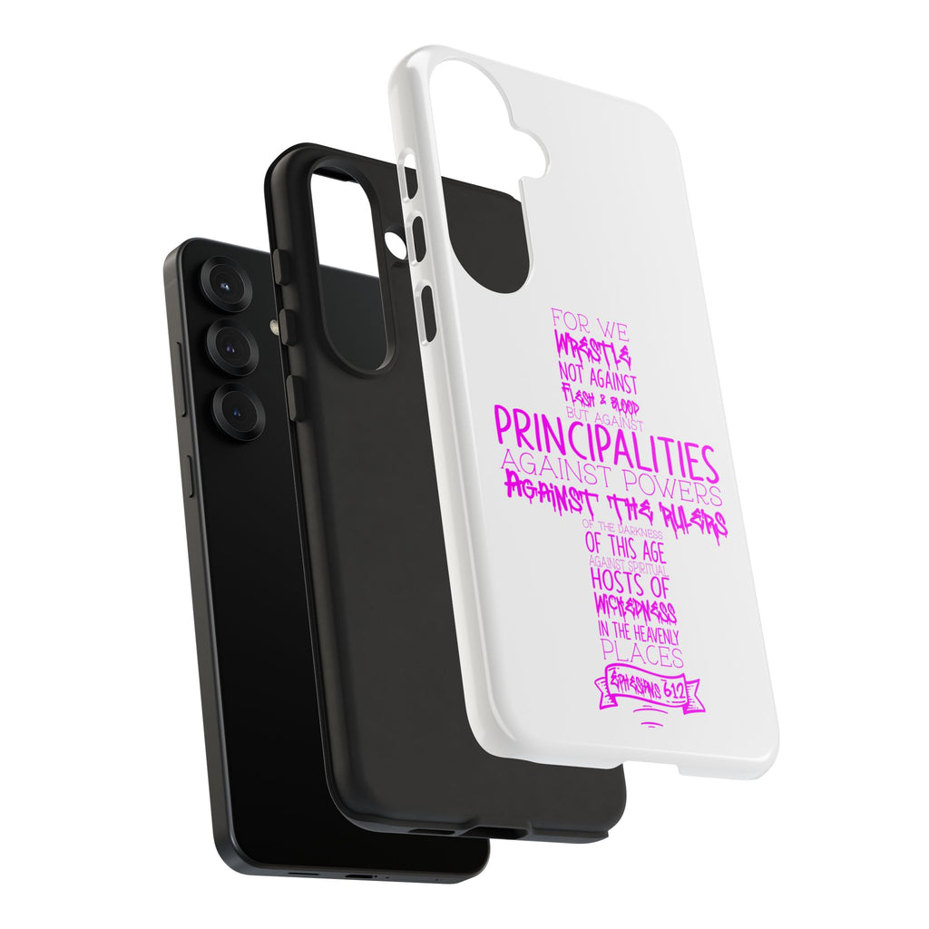 Armor of God Christian Cross Phone Case — Ephesians 6:12 Pink Typography Tough Case