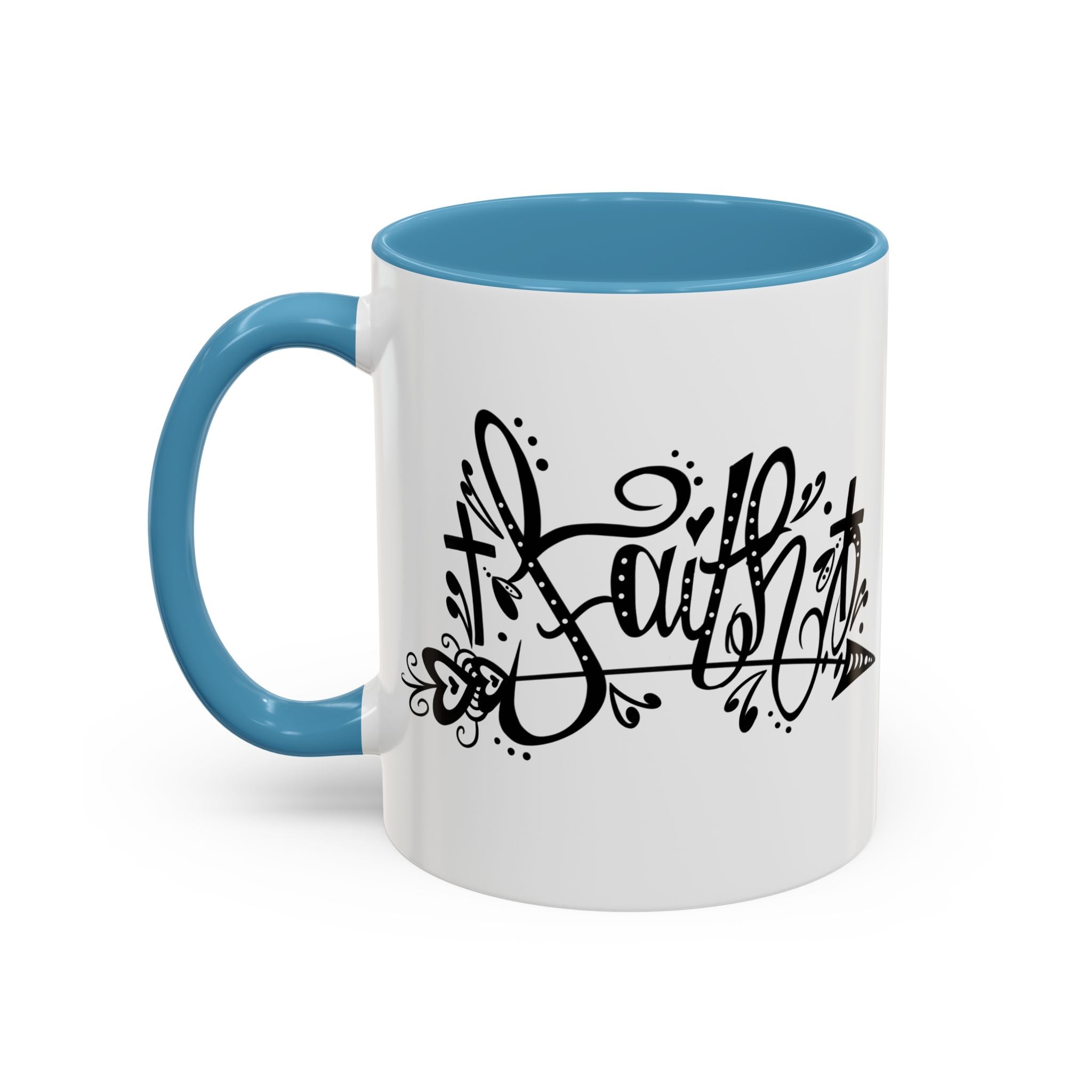 Faith Script Accent Coffee Mug – Black Handle & Rim, Inspirational Christian Gift