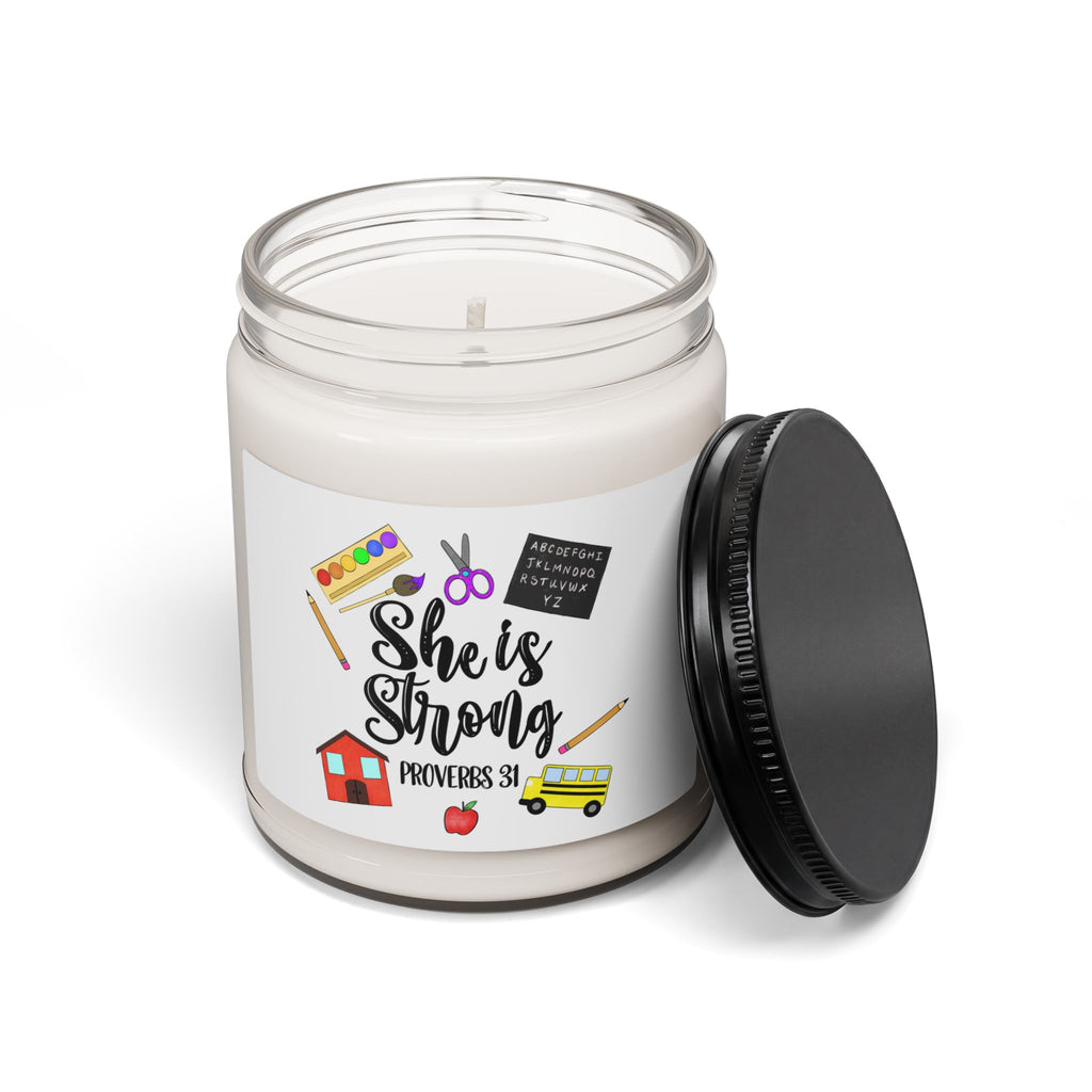 She is Strong Bible Verse Teacher Scented Soy Candle, 9oz