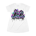 Prayer Warrior T‑Shirt Dress — Faith Graphic Dress with Colorful Graffiti Script