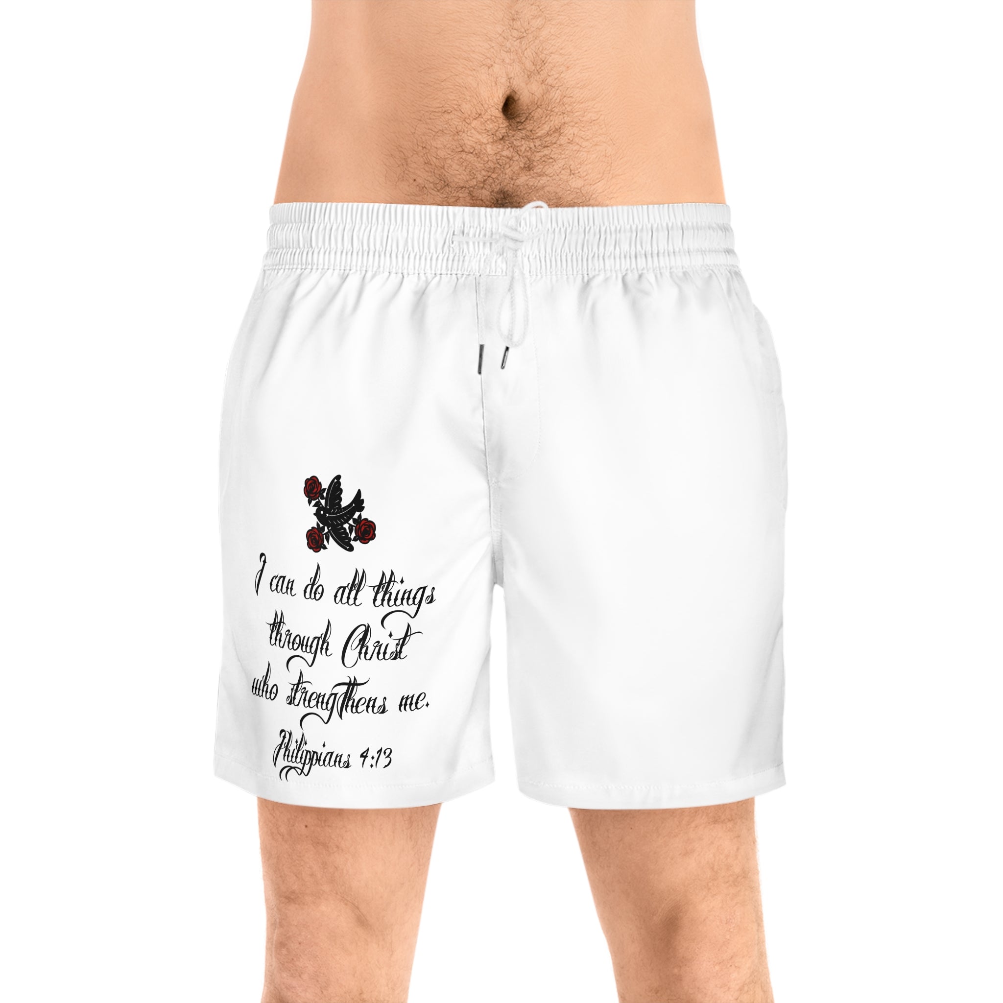 Christian Philippians 4:13 Swim Shorts — Men’s Mid-Length Beach Trunks