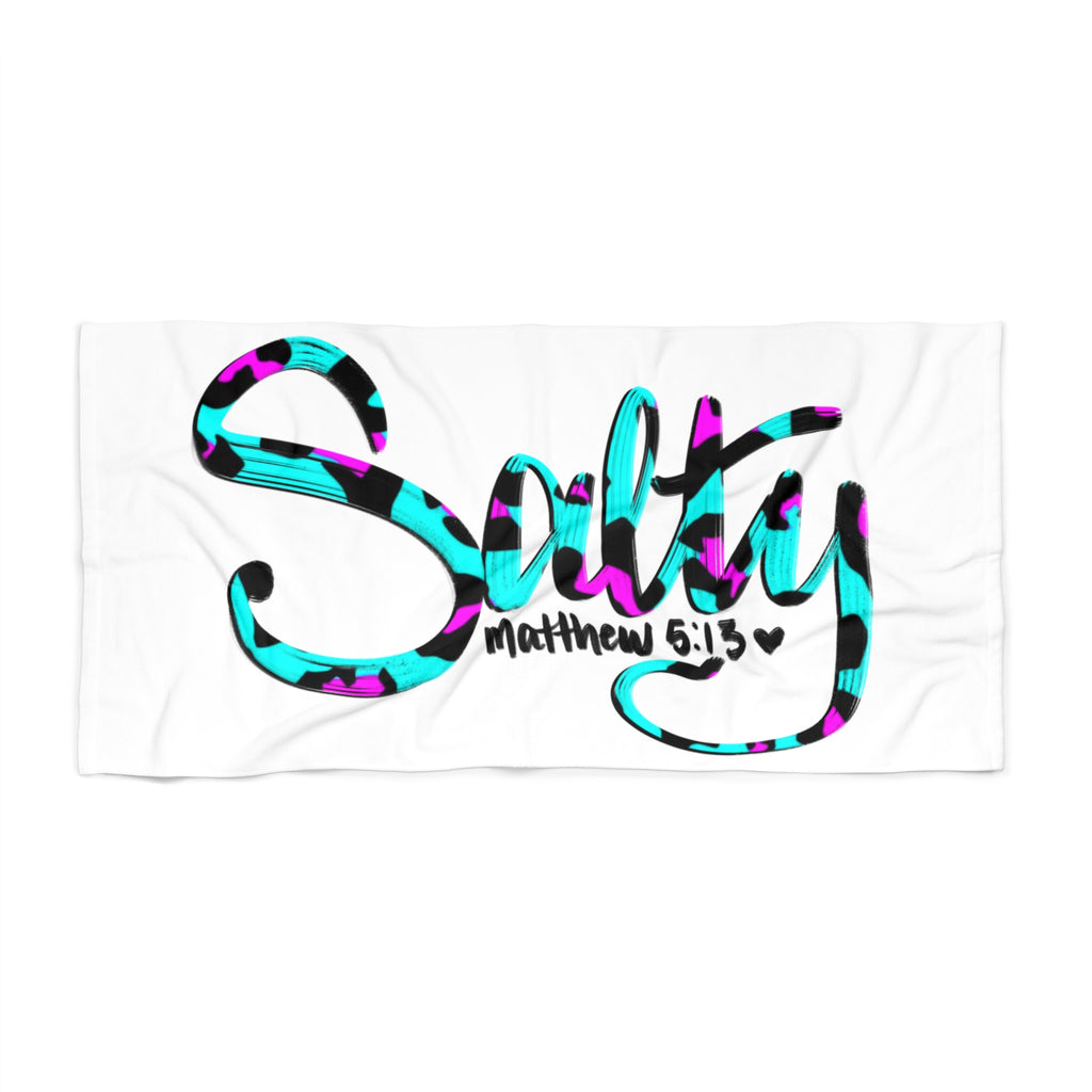 Salty Matthew 5:13 Beach Towel — Teal & Purple Script Beach Towel