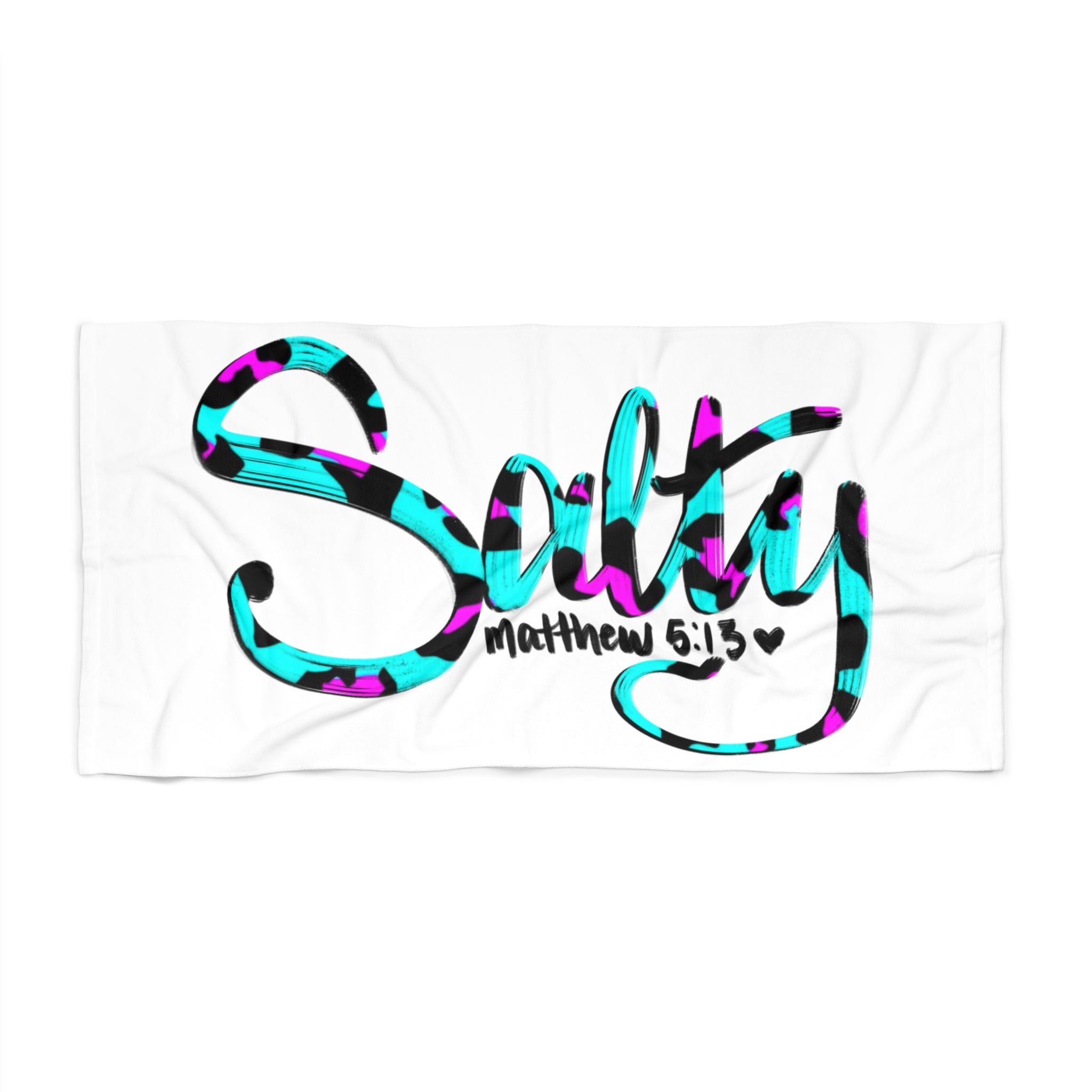 Salty Matthew 5:13 Beach Towel — Teal & Purple Script Beach Towel