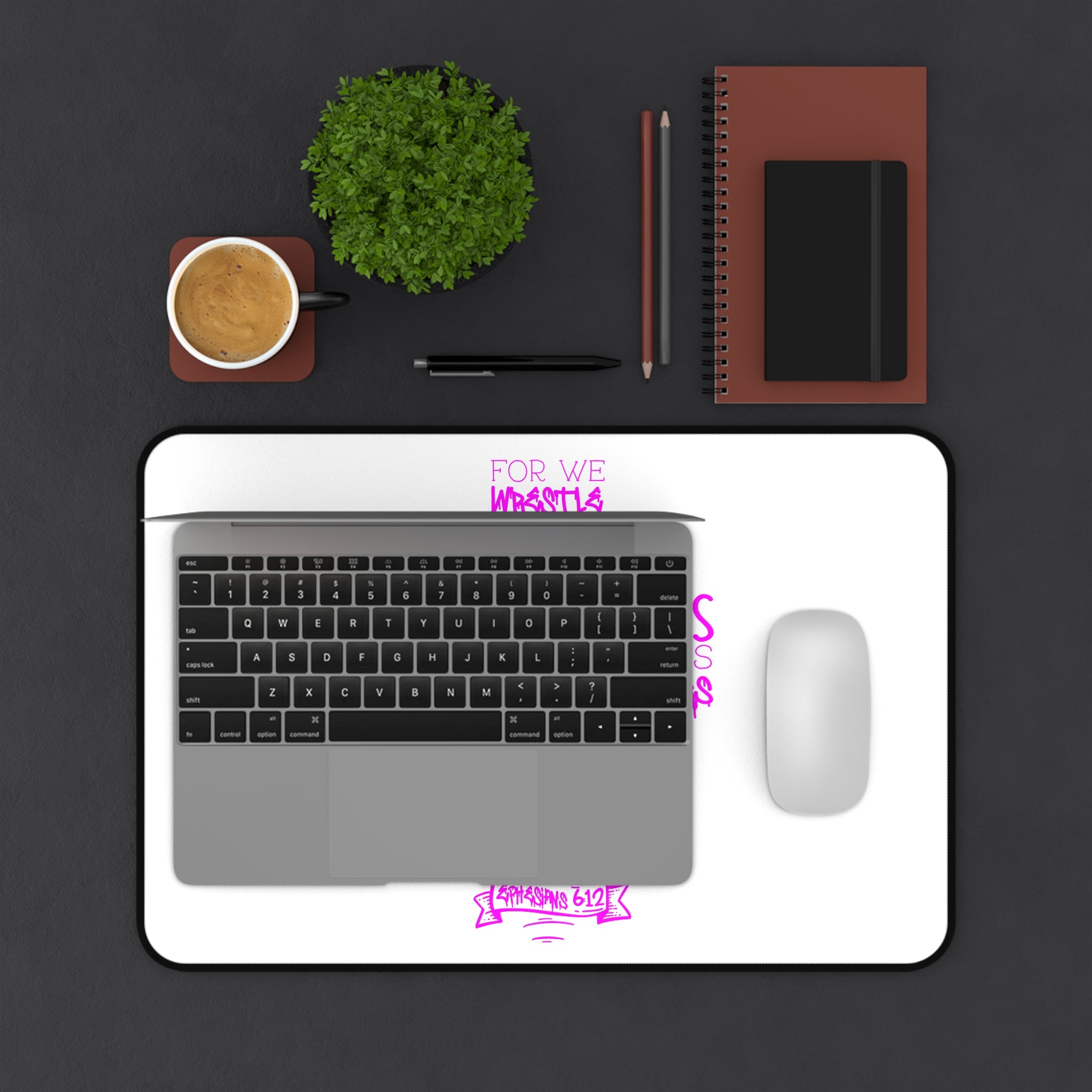Christian Cross Desk Mat with Ephesians 6 Armor of God Scripture — Pink Typography Mouse Pad