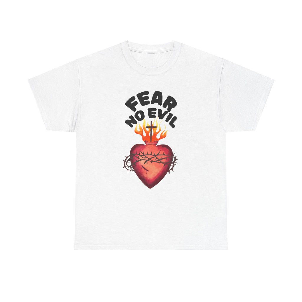 Fear No Evil Tee — Sacred Heart Flame Graphic T‑Shirt