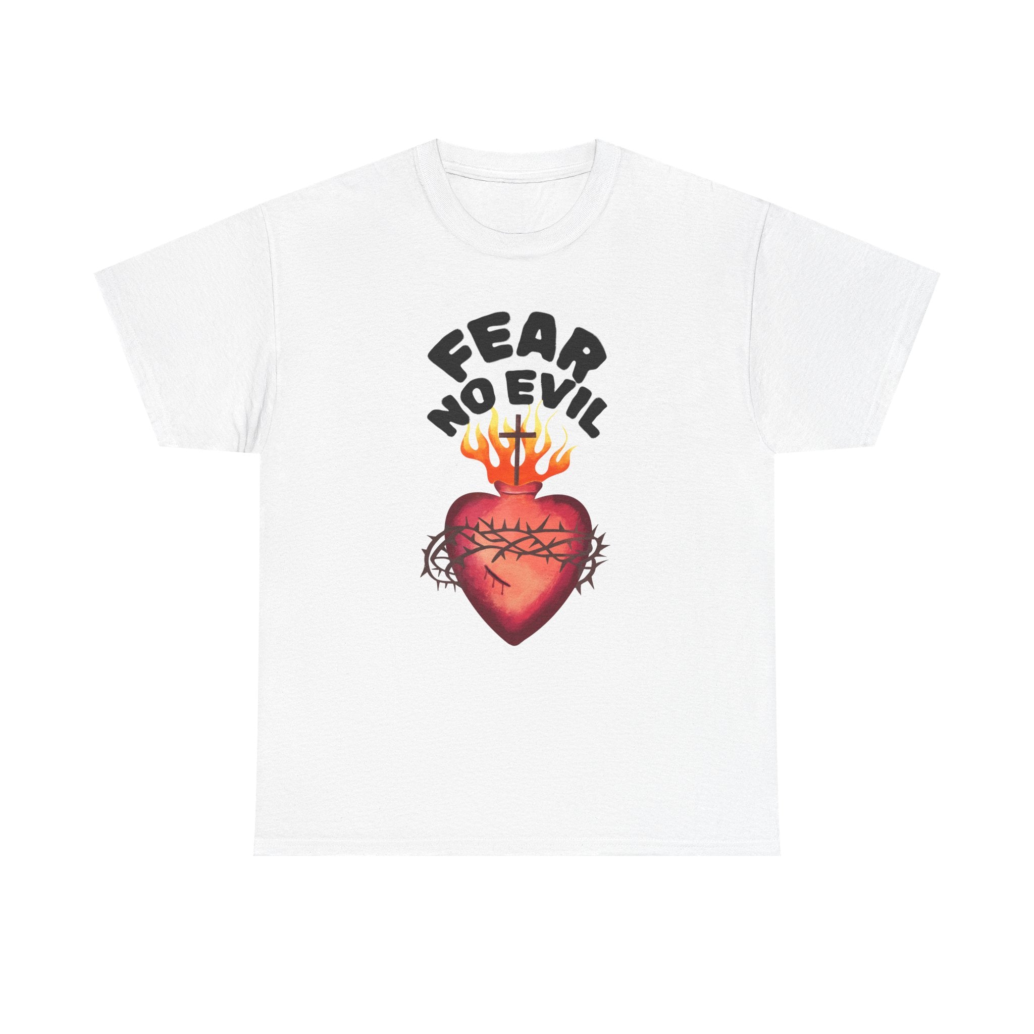 Fear No Evil Tee — Sacred Heart Flame Graphic T‑Shirt