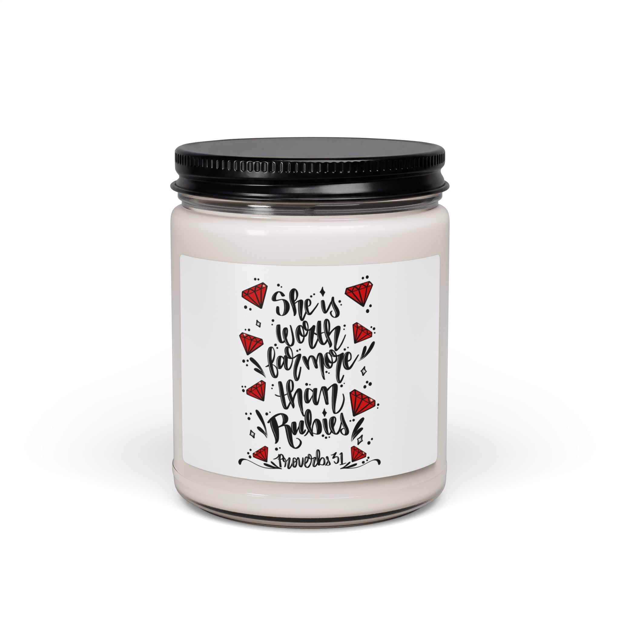 Soy Candle — "She Is Worth Far More Than Rubies" Inspirational 9oz Scented Jar