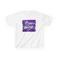 Kids Tee — "Prayer Warrior" Purple Leopard Graphic