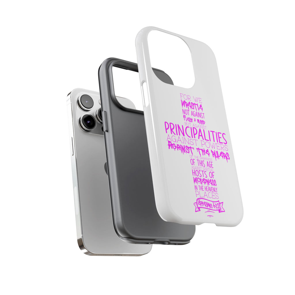 Armor of God Christian Cross Phone Case — Ephesians 6:12 Pink Typography Tough Case