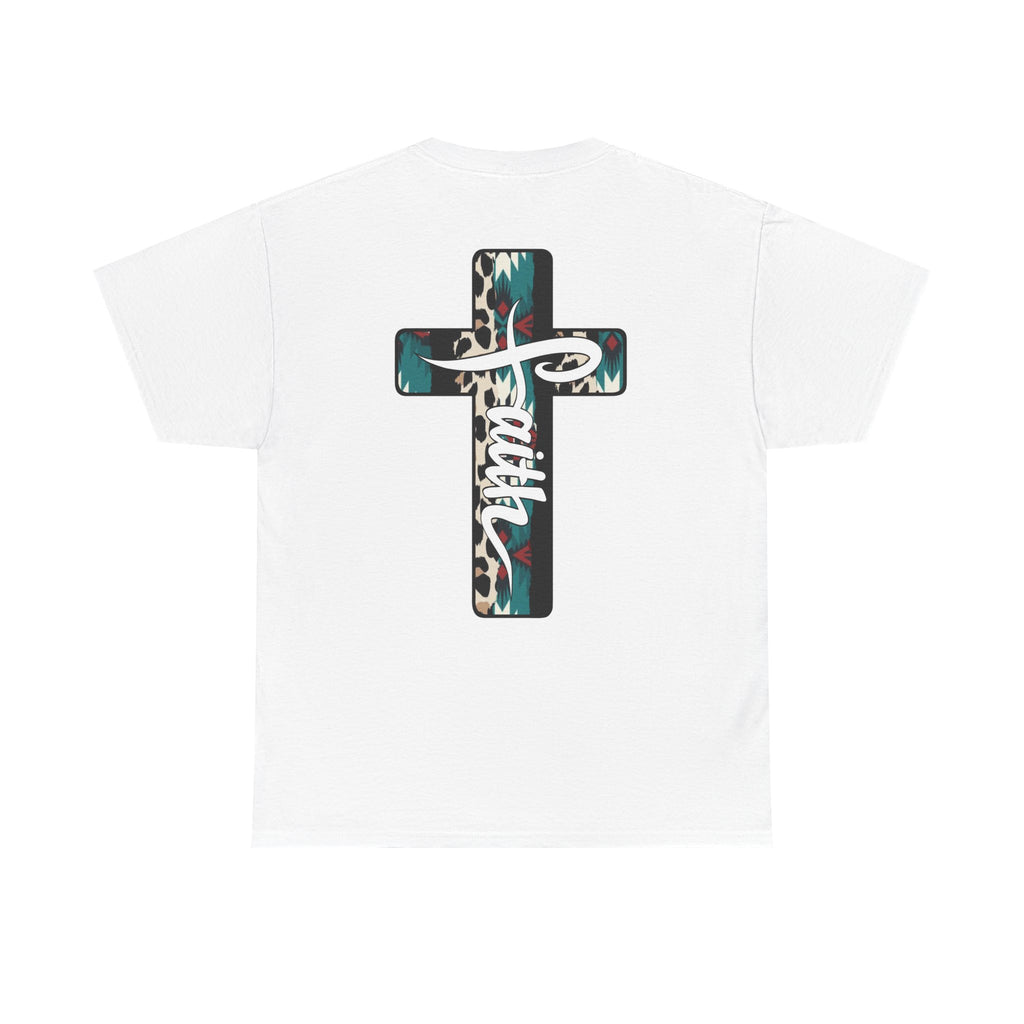 Faith Cross T‑Shirt — Leopard Teal Graphic Christian Tee