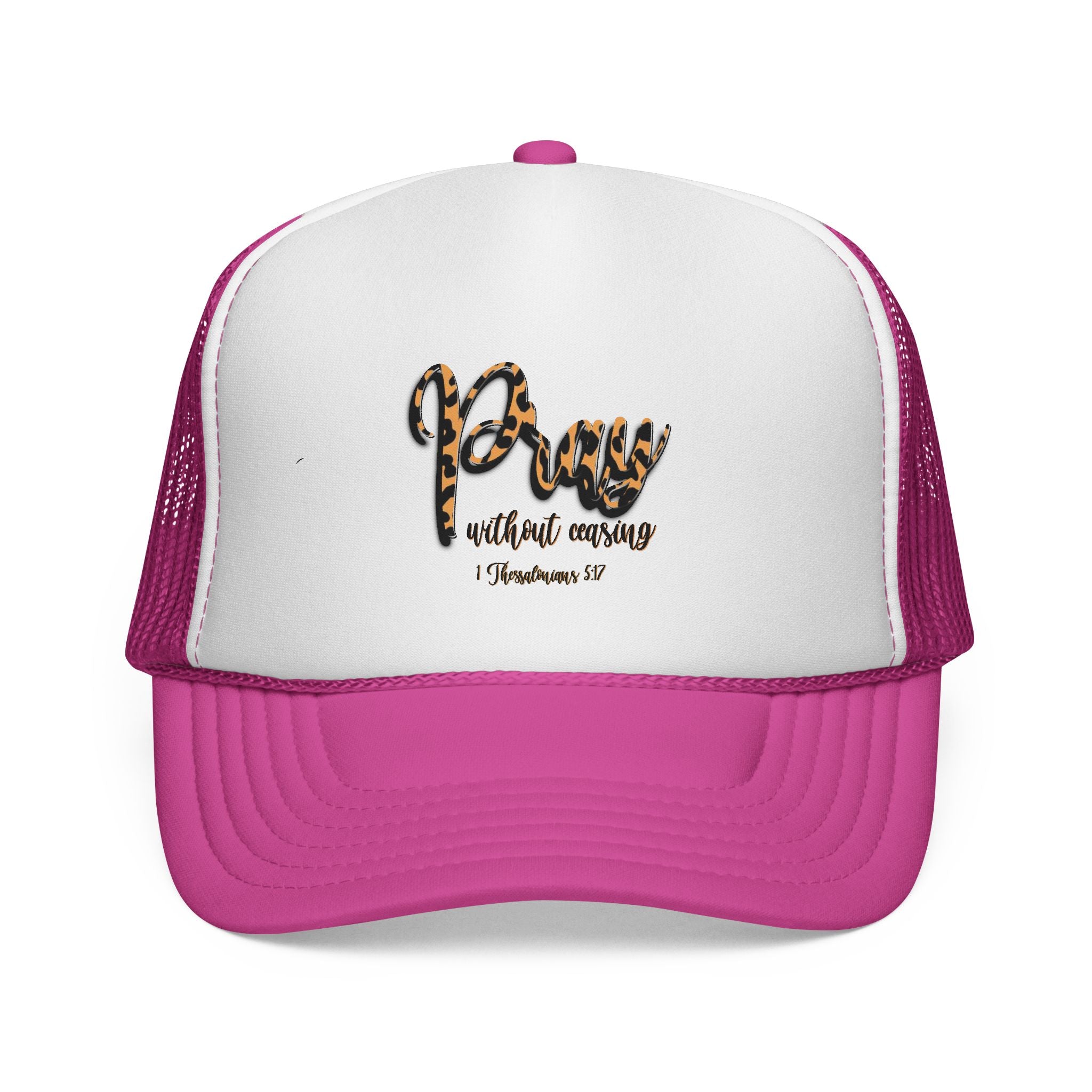 Pray Without Ceasing Leopard Trucker Cap