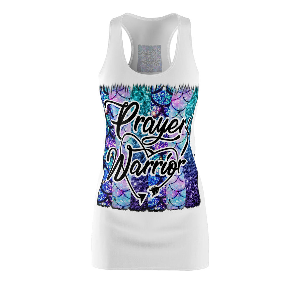 Prayer Warrior Racerback Dress — Mermaid Scales Faith Graphic
