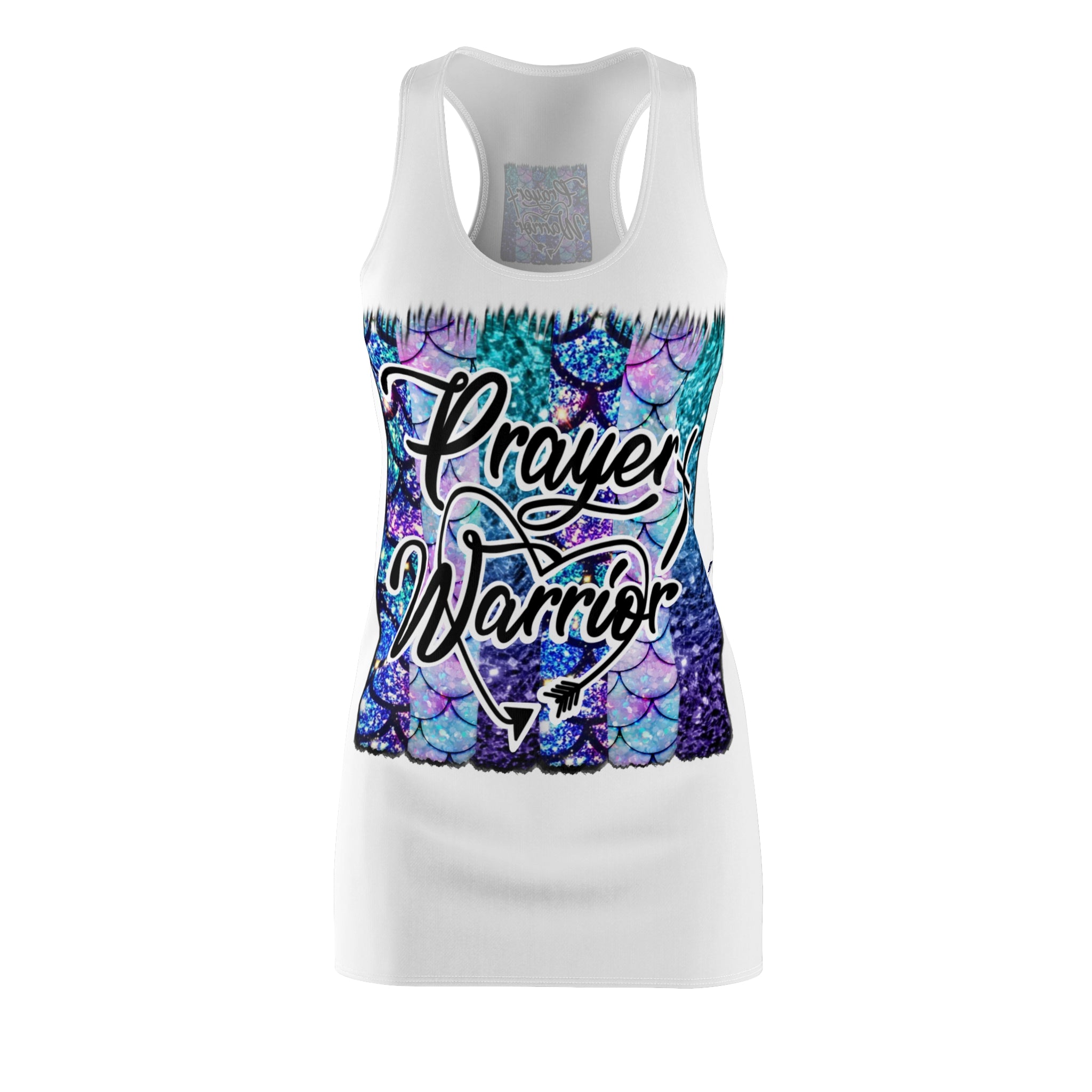 Prayer Warrior Racerback Dress — Mermaid Scales Faith Graphic