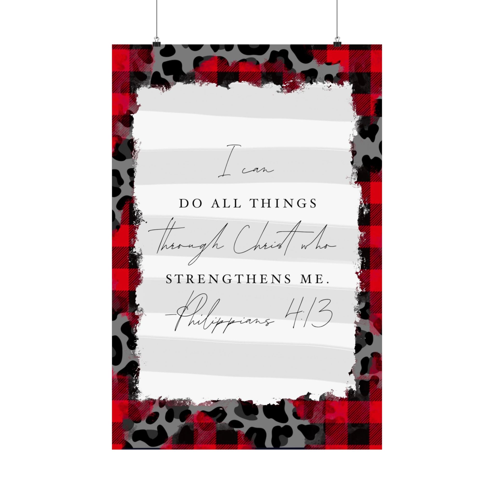 Inspirational Poster - "I can do all things through Christ" Plaid & Leopard Matte Vertical Print