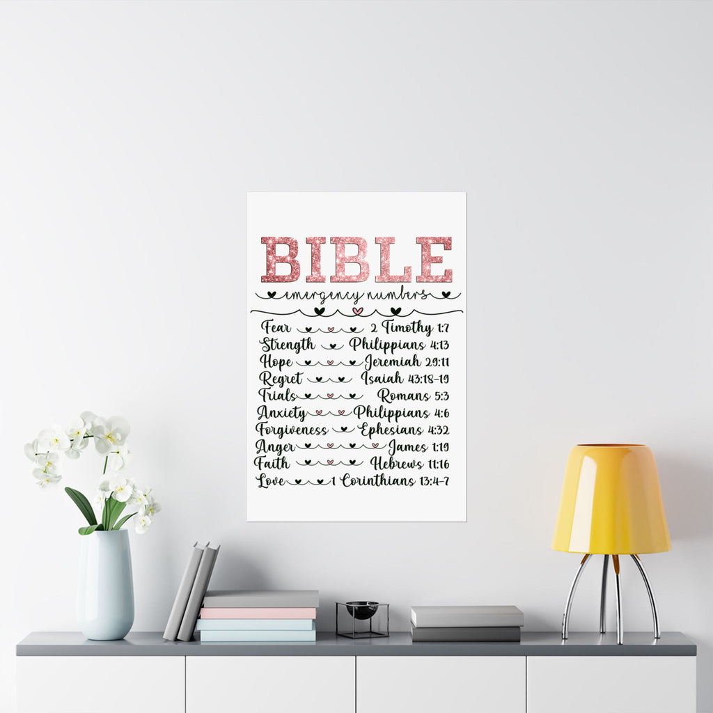 Bible Emergency Numbers Poster — Inspirational Christian Scripture Print (Fear, Strength, Hope, Forgiveness)