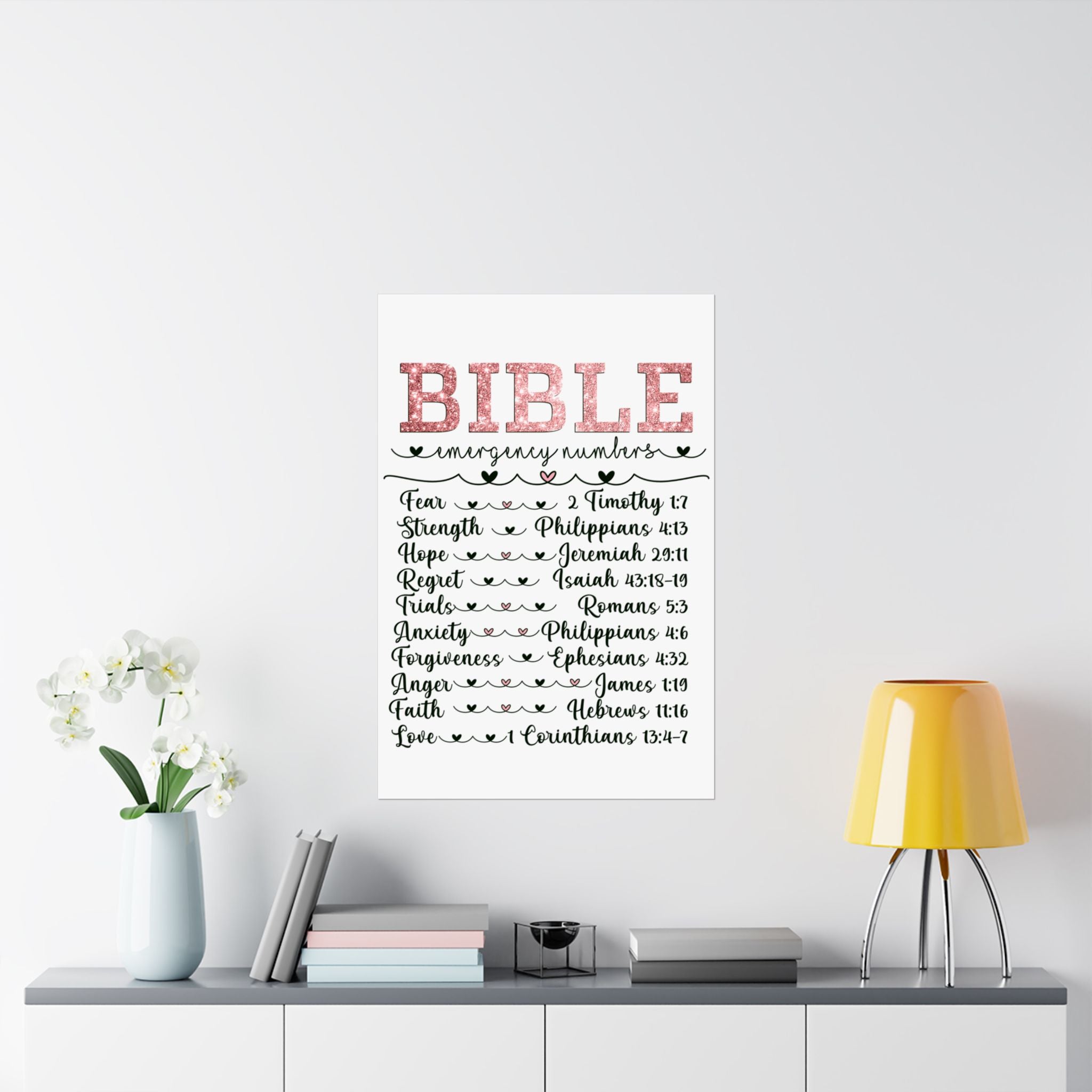 Bible Emergency Numbers Poster — Inspirational Christian Scripture Print (Fear, Strength, Hope, Forgiveness)