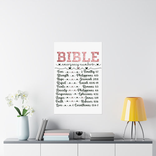 Bible Emergency Numbers Poster — Inspirational Christian Scripture Print (Fear, Strength, Hope, Forgiveness)
