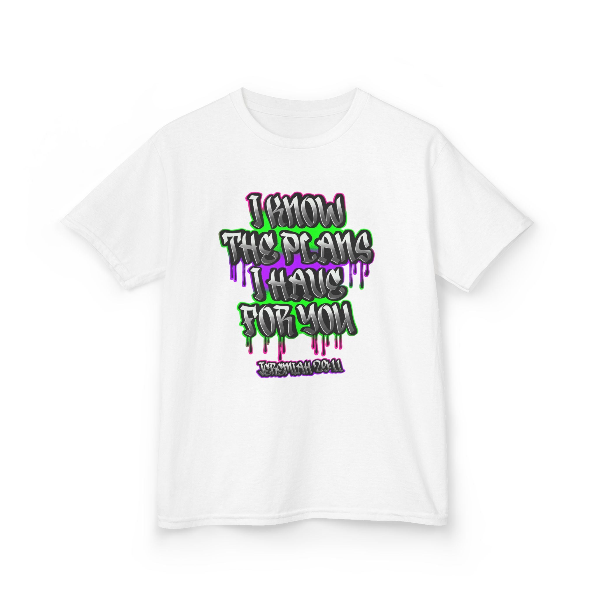 Kids Tee — "I Know The Plans I Have for You Jeremiah 29:11" Drip Graffiti Design
