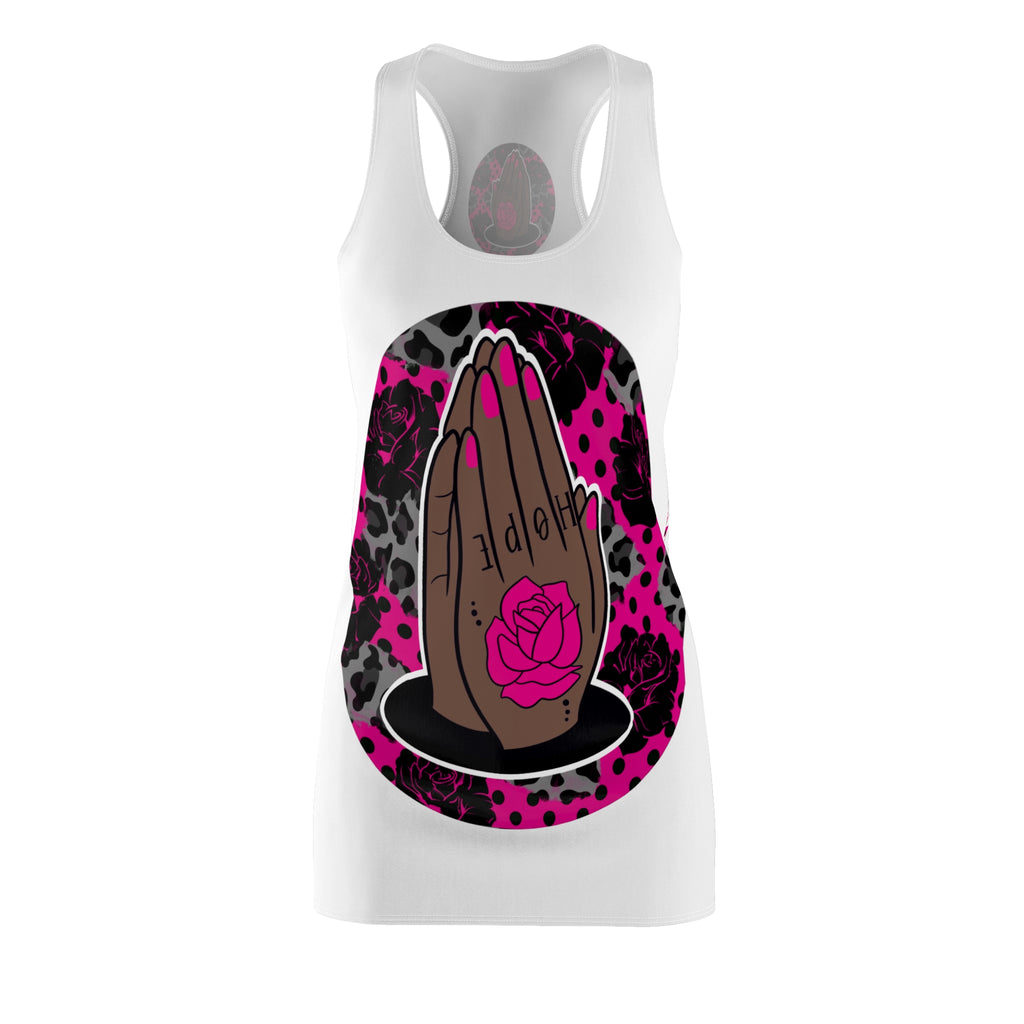 Racerback Dress — Praying Hands ‘Hope’ with Pink Rose & Leopard Print