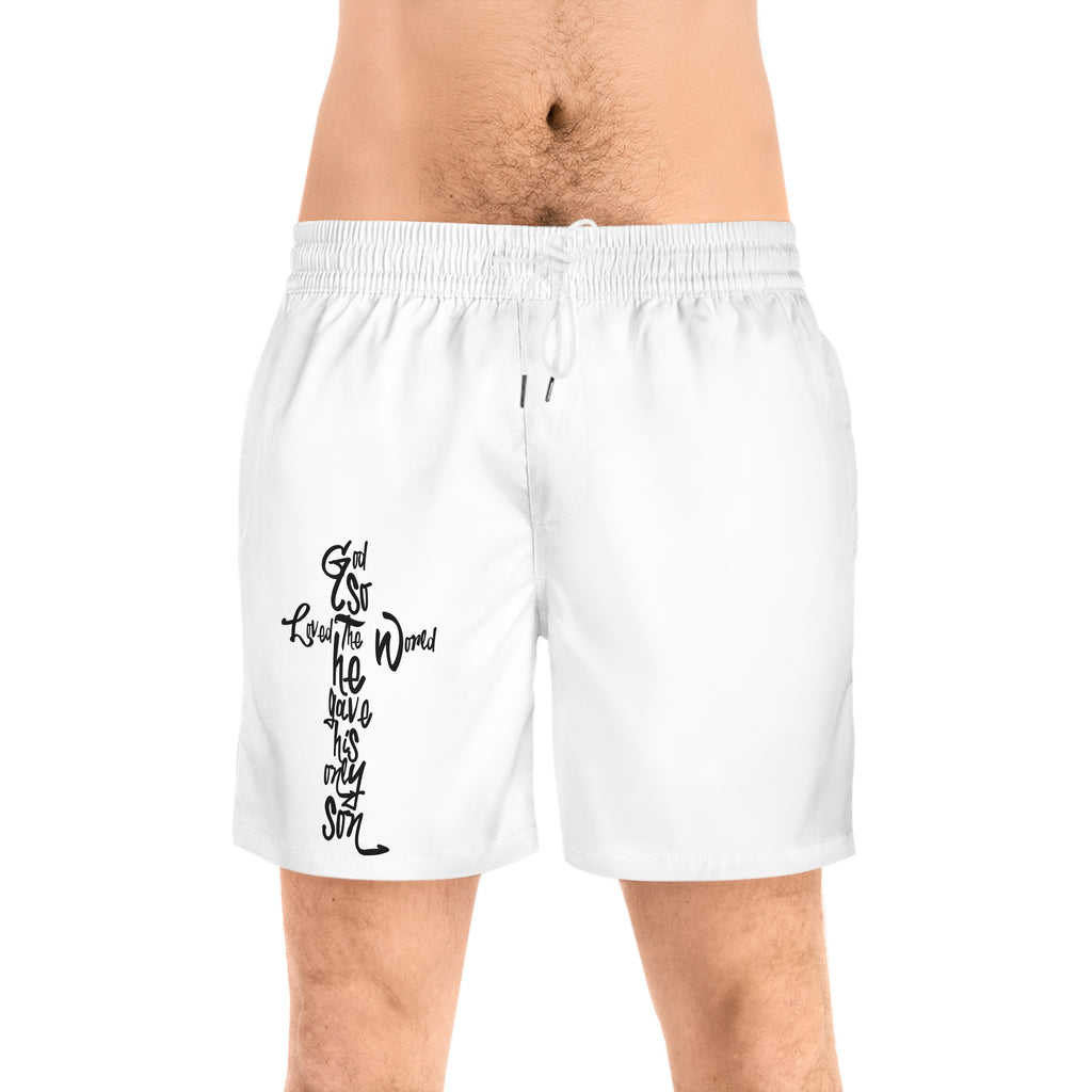 Men's Swim Shorts — Script Cross Vertical John 3:16 Design