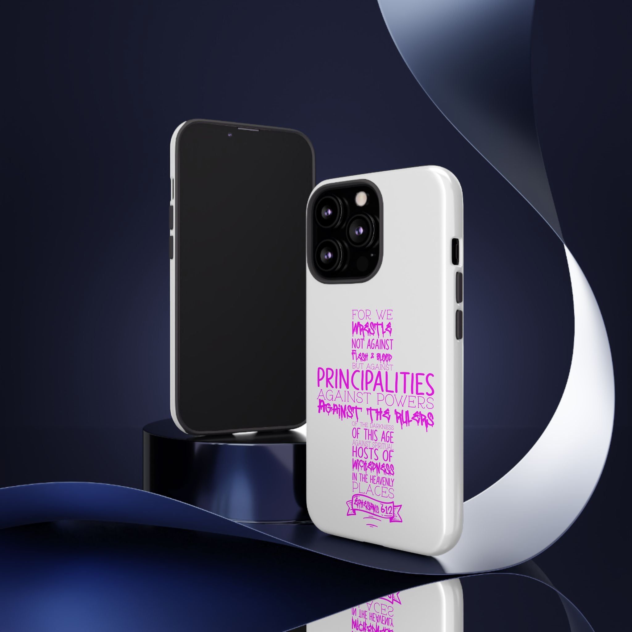 Armor of God Christian Cross Phone Case — Ephesians 6:12 Pink Typography Tough Case
