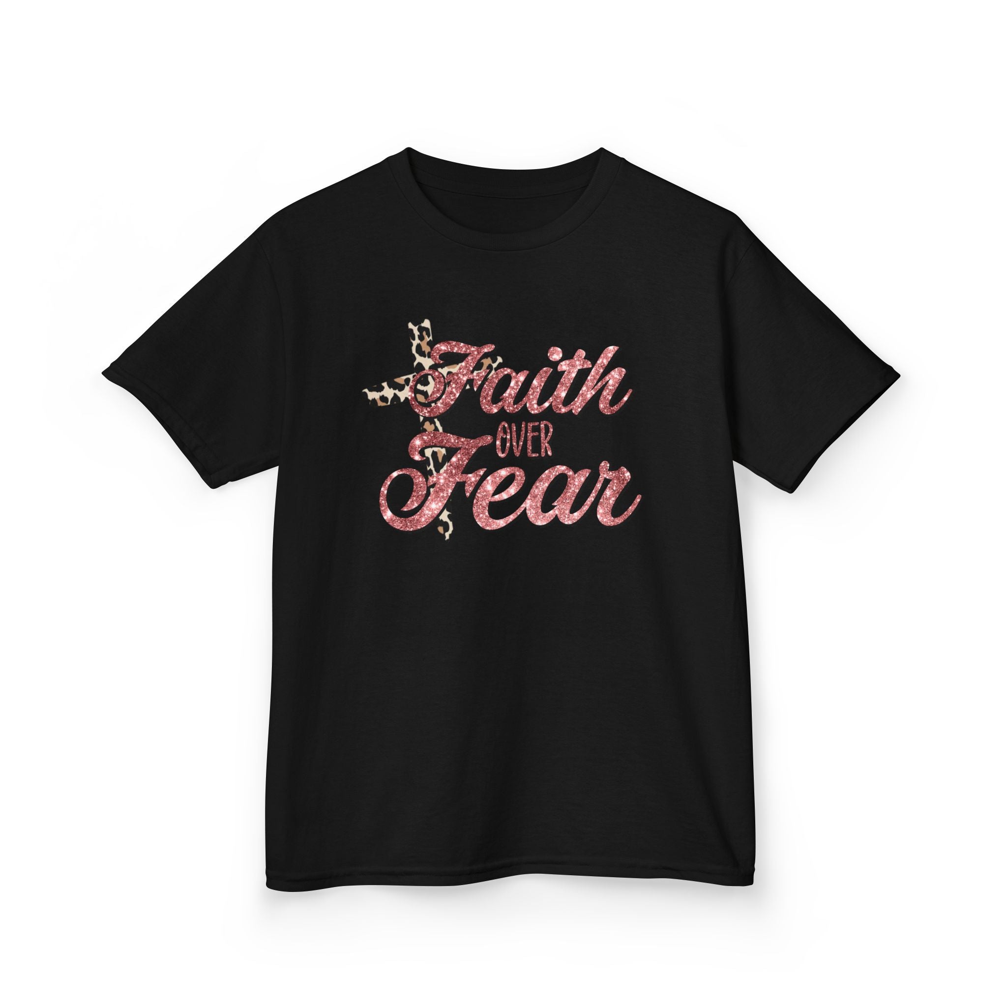 Kids T‑Shirt — "Faith Over Fear" Floral Cross Graphic
