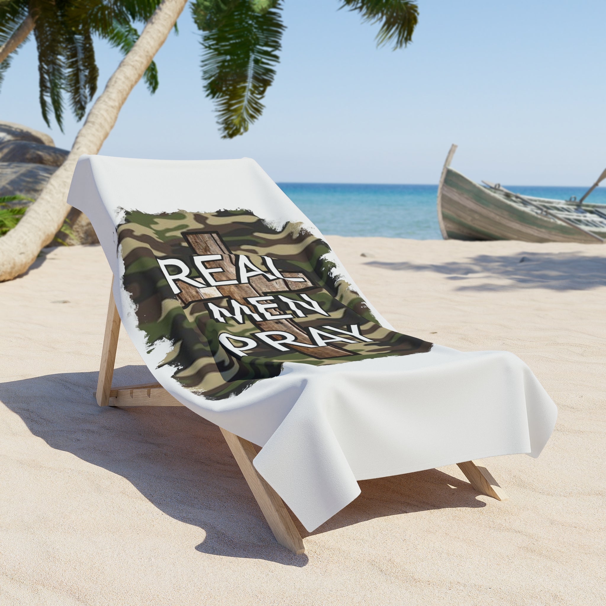 Camo "Real Men Pray" Beach Towel