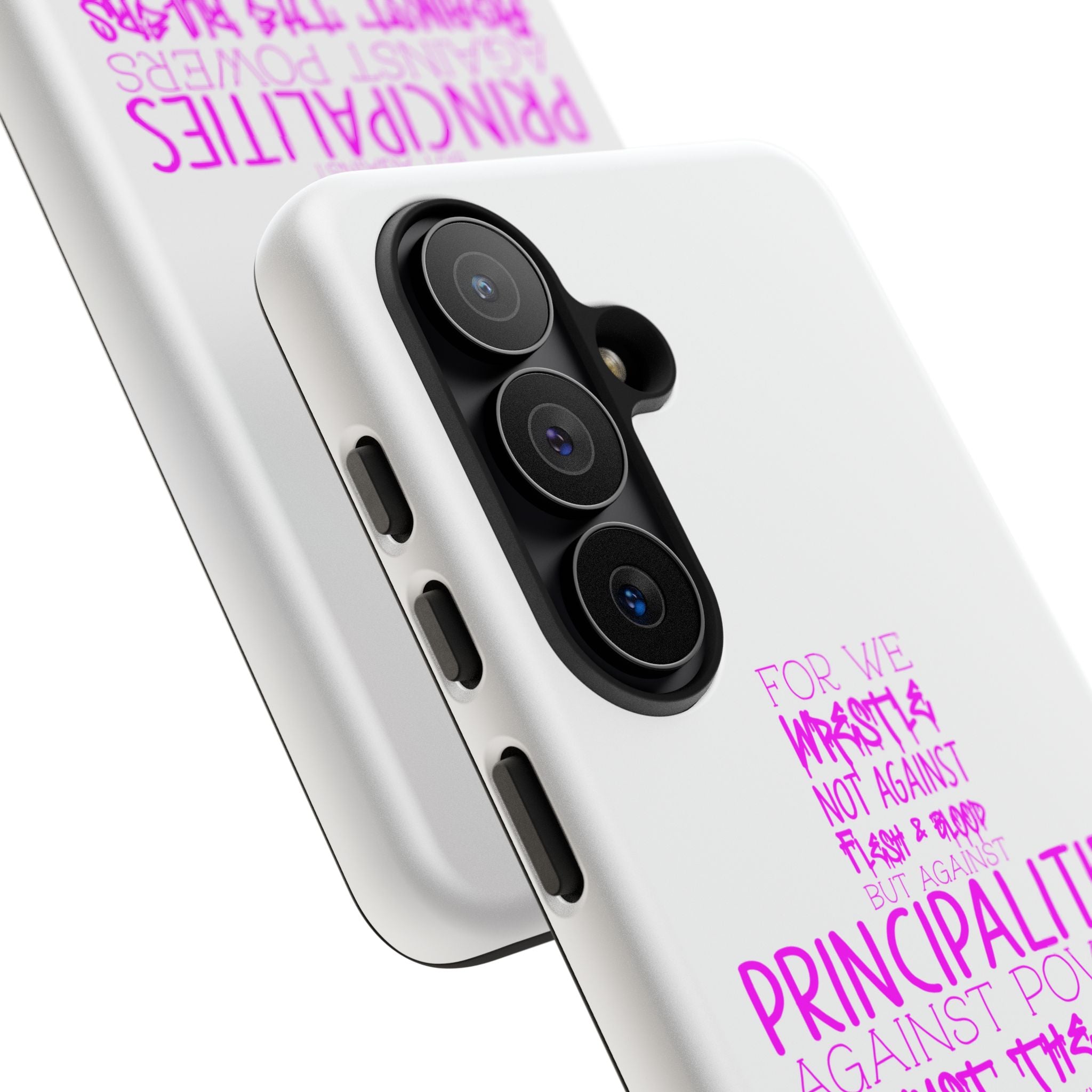 Armor of God Christian Cross Phone Case — Ephesians 6:12 Pink Typography Tough Case