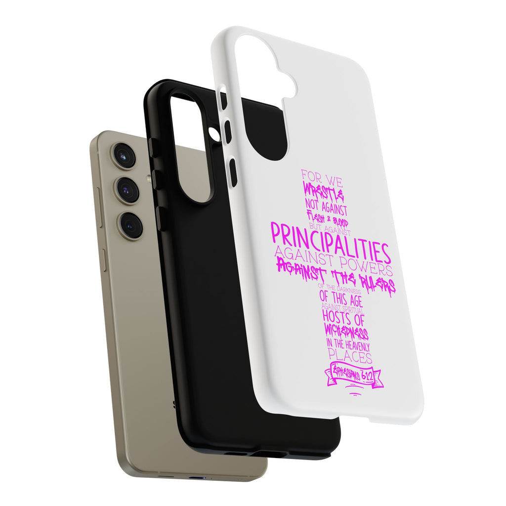 Armor of God Christian Cross Phone Case — Ephesians 6:12 Pink Typography Tough Case