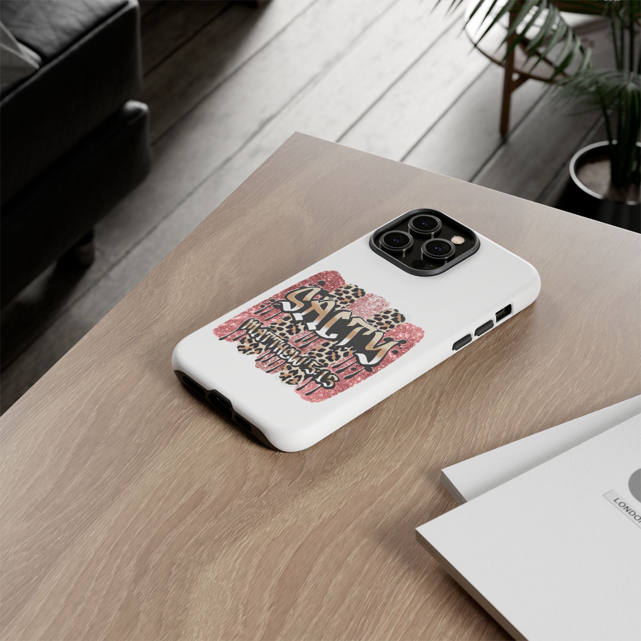 Salty Matthew 5:13 Scripture Leopard Pink Glitter Tough Case — Matthew 5:13 Scripture Phone Cover