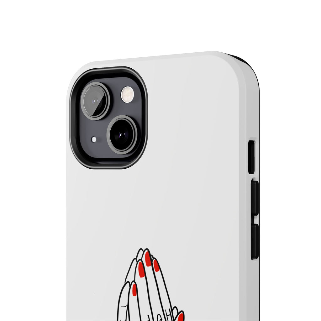 Pray Harder Phone Case — Tough Protective Phone Cover with Praying Hands & Rose Design