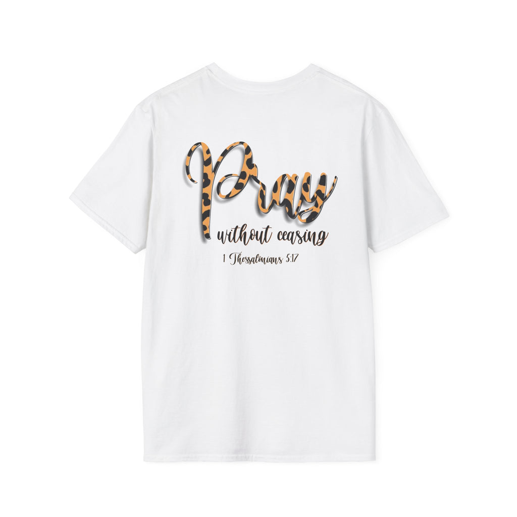Pray Without Ceasing Leopard Print T-Shirt — Christian Faith Graphic Tee