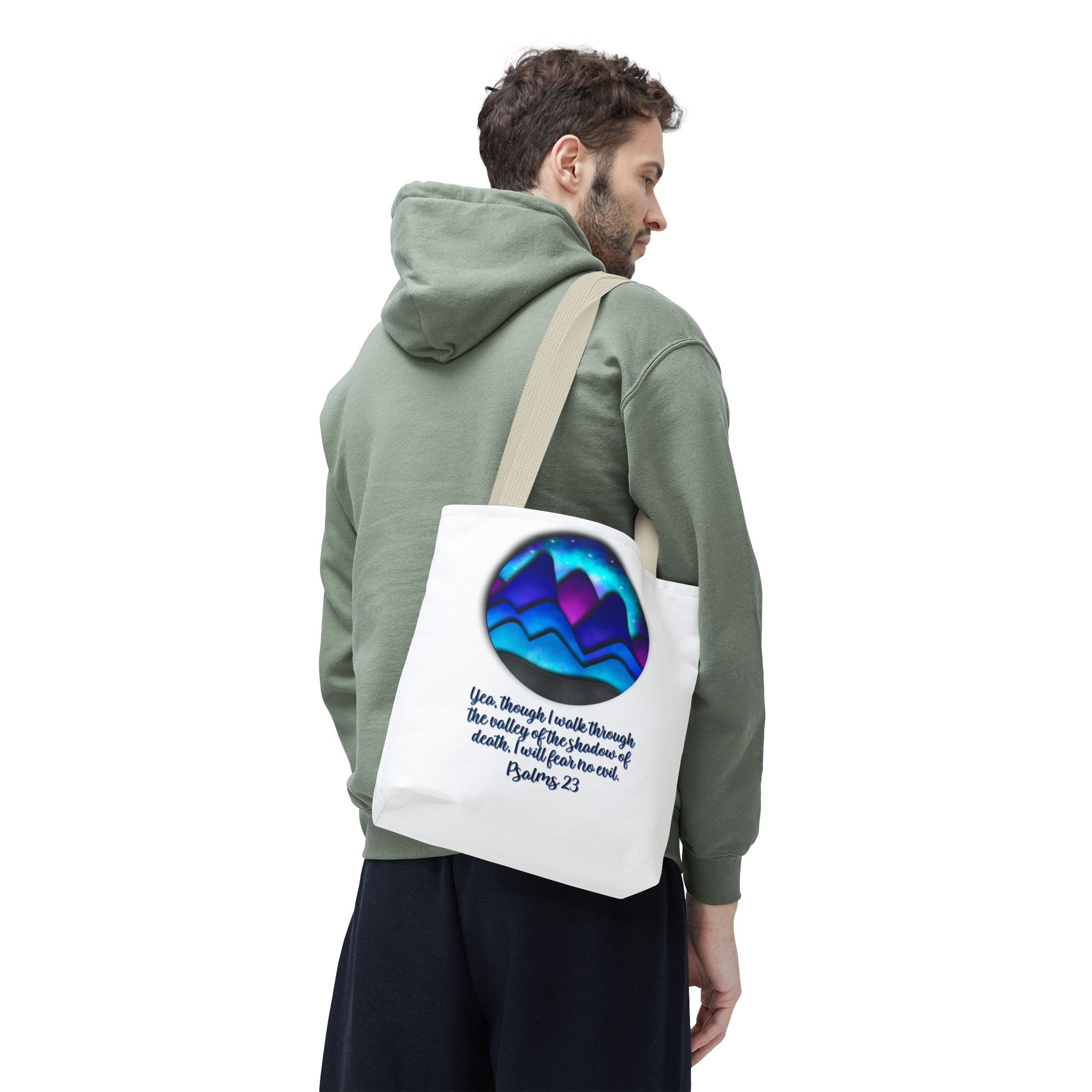 Psalm 23 Mountain Tote Bag — Inspirational Christian Scripture Tote