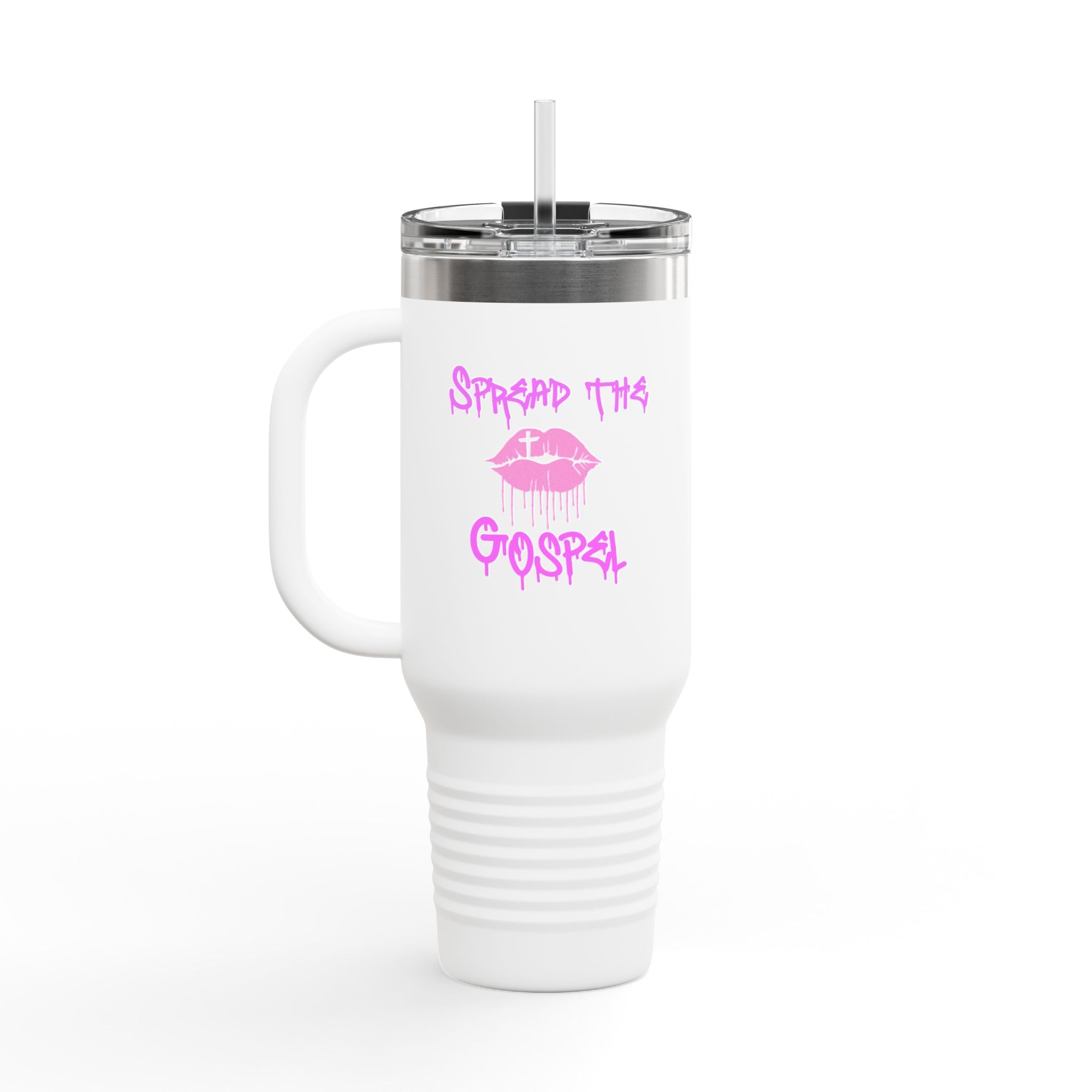 40oz Insulated Travel Mug — “Spread the Gospel” Pink Lip Graphic