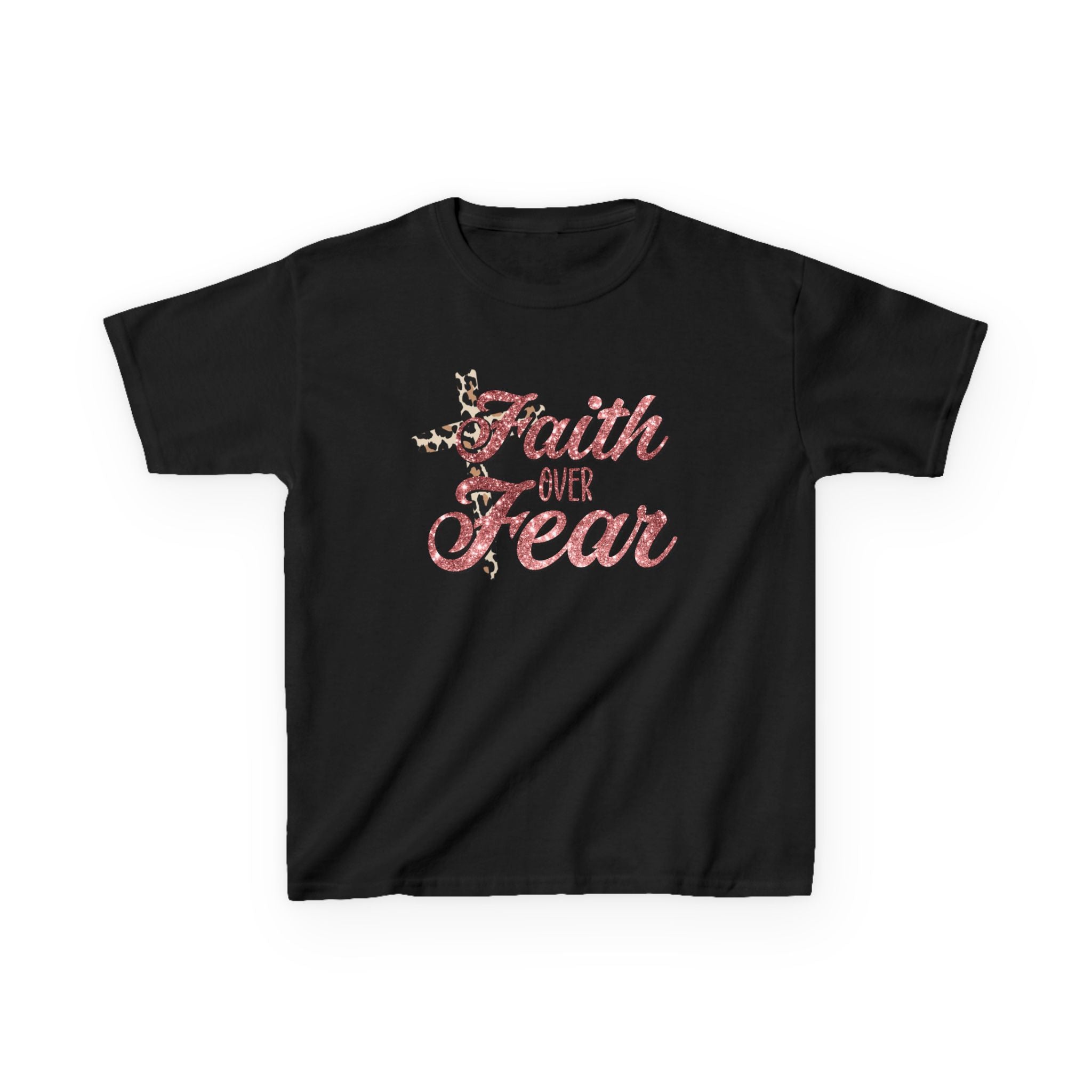Kids T‑Shirt — "Faith Over Fear" Floral Cross Graphic