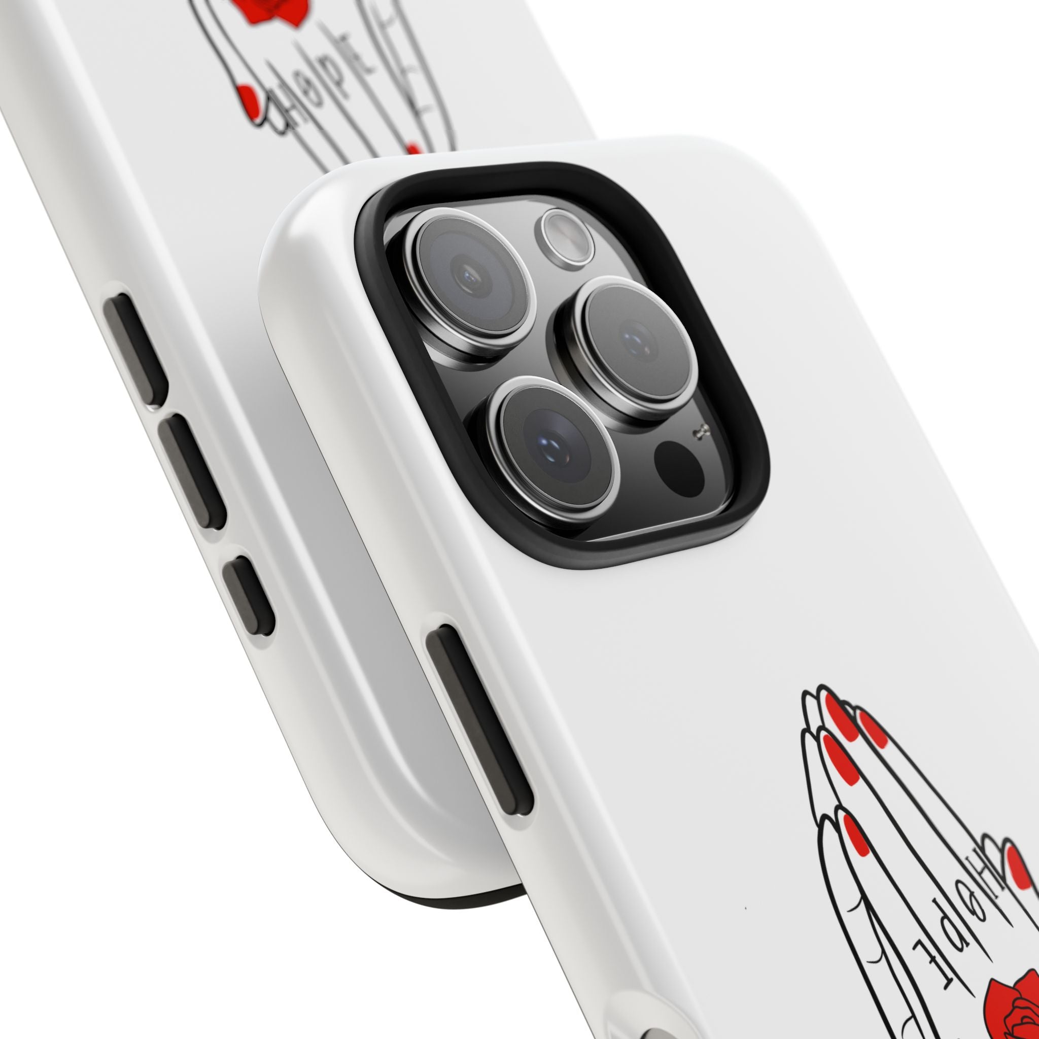 Pray Harder Phone Case — Tough Protective Phone Cover with Praying Hands & Rose Design