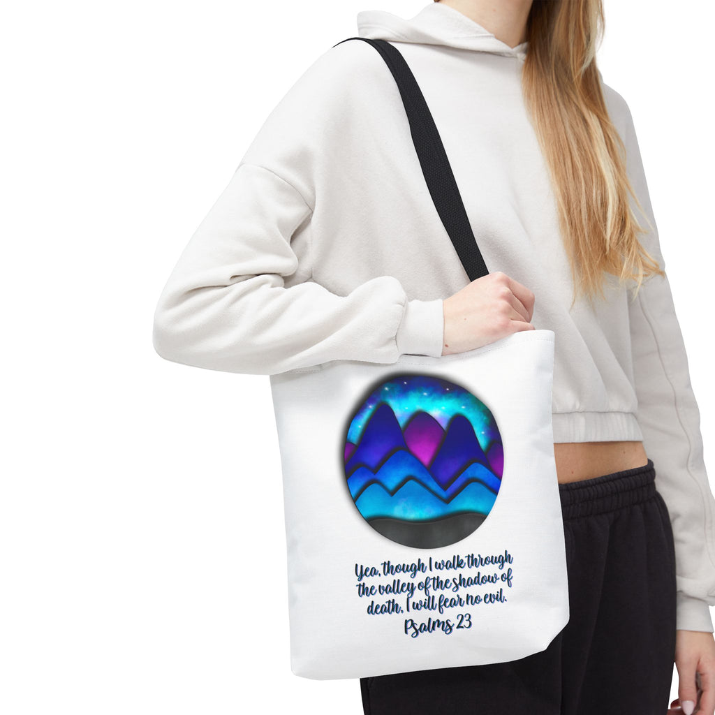 Psalm 23 Mountain Tote Bag — Inspirational Christian Scripture Tote