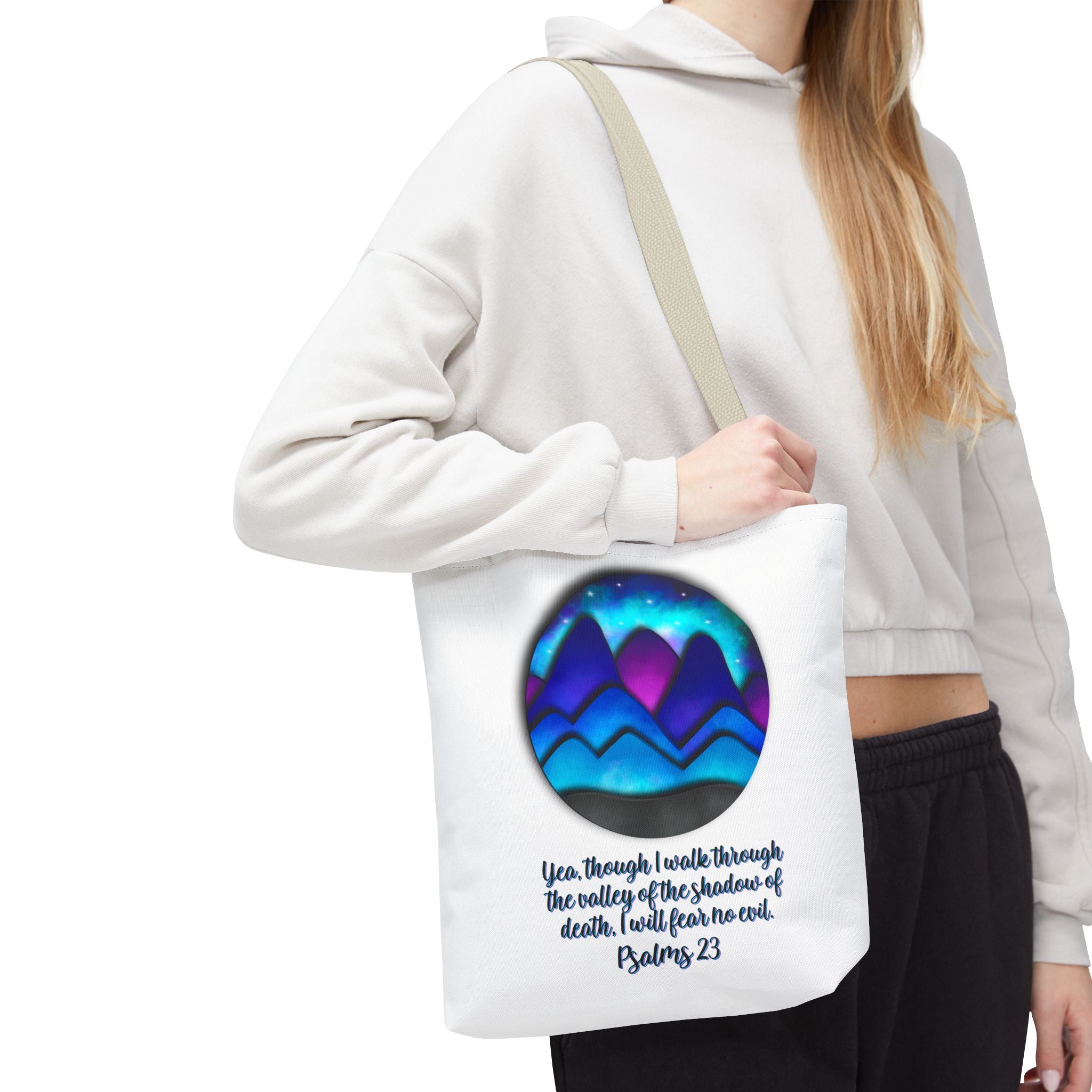 Psalm 23 Mountain Tote Bag — Inspirational Christian Scripture Tote
