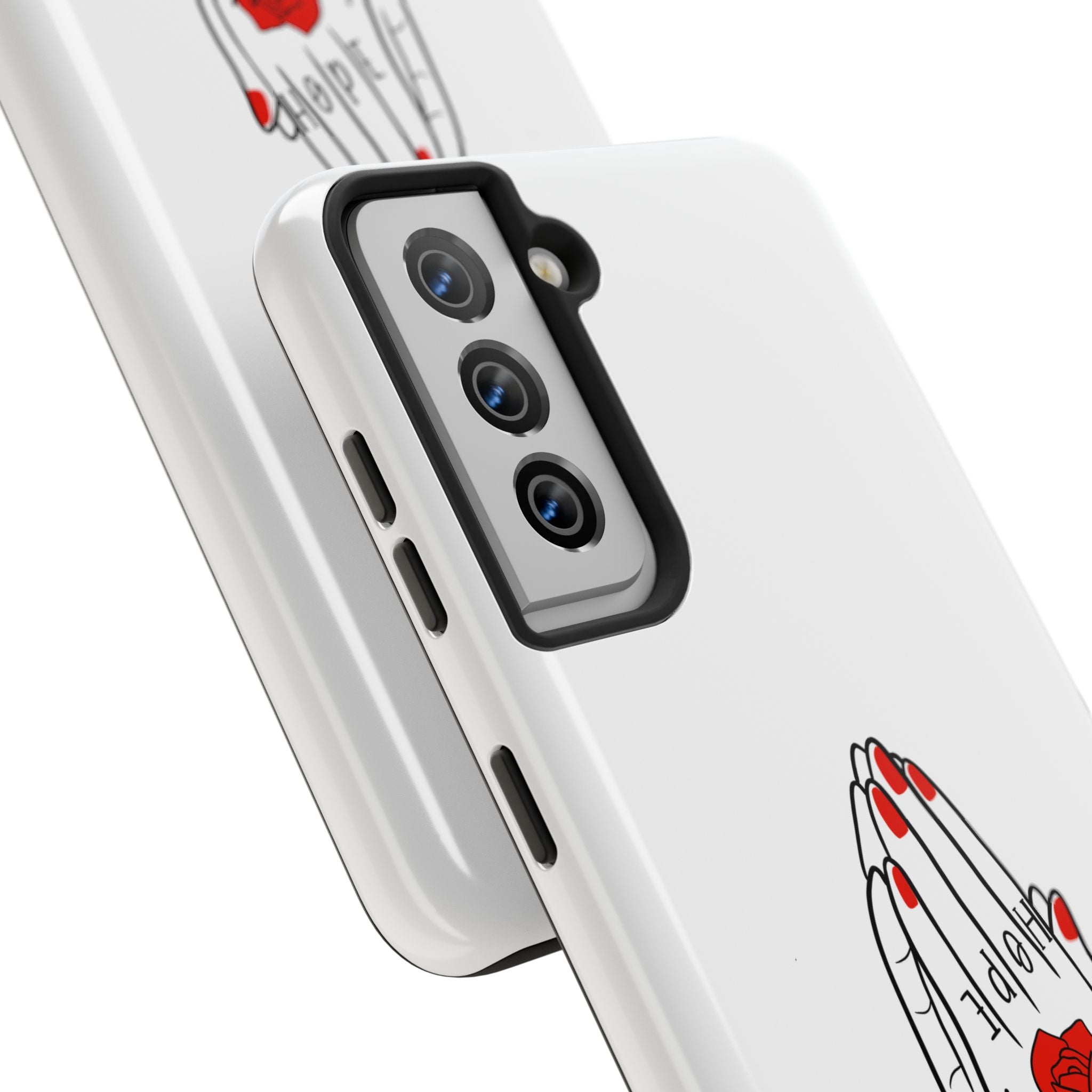Pray Harder Phone Case — Tough Protective Phone Cover with Praying Hands & Rose Design