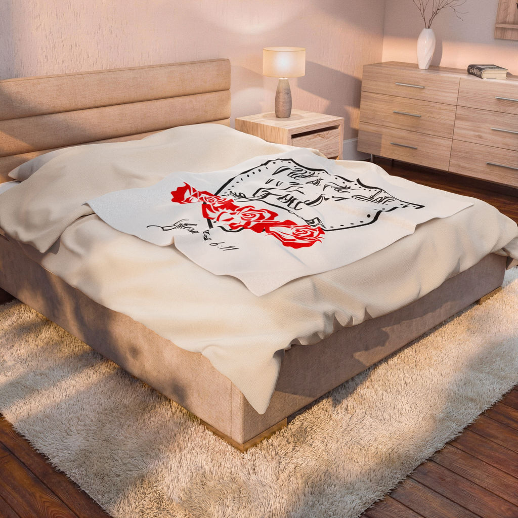 Velveteen Blanket — "Put on the Whole Armor of God" Ephesians 6:11 Christian Throw with Shield & Roses