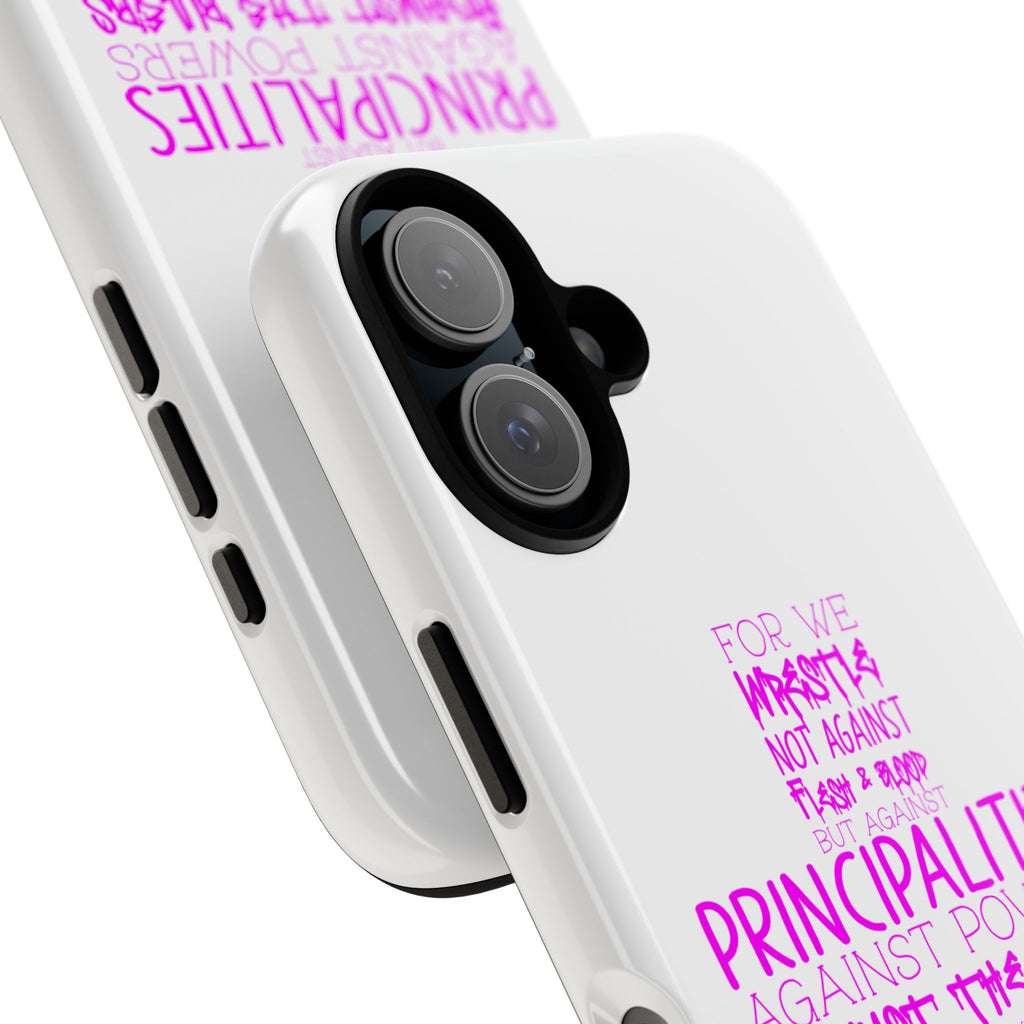 Armor of God Christian Cross Phone Case — Ephesians 6:12 Pink Typography Tough Case