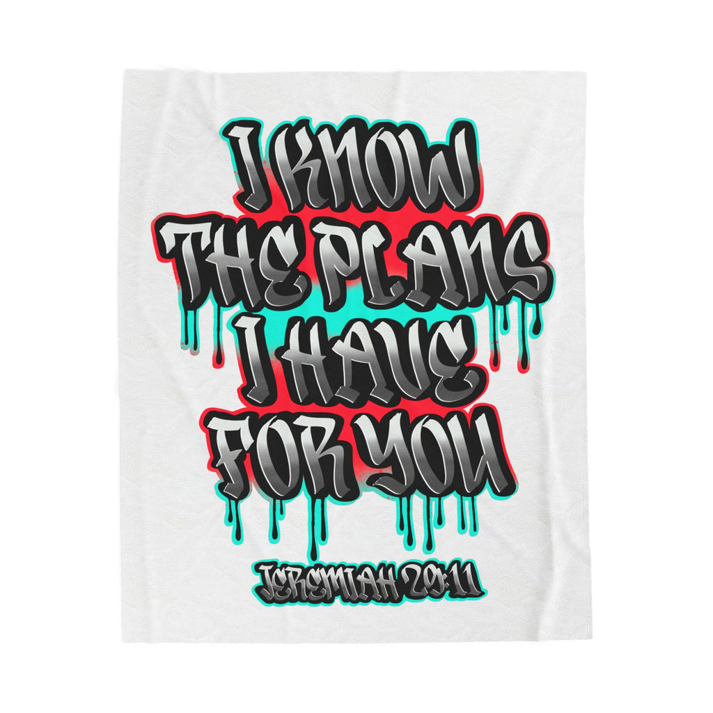 Velveteen Plush Blanket — "I Know The Plans I Have For You" Jeremiah 29:11 Inspirational Throw