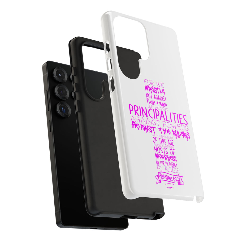 Armor of God Christian Cross Phone Case — Ephesians 6:12 Pink Typography Tough Case
