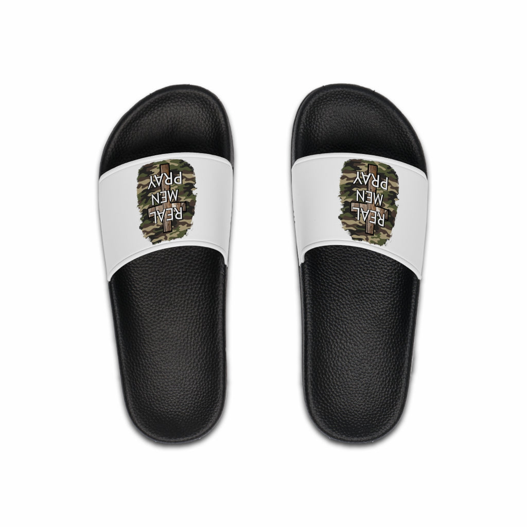 Real Men Pray Camo Slide Sandals — Men’s Comfortable Church & Casual Pool Slides