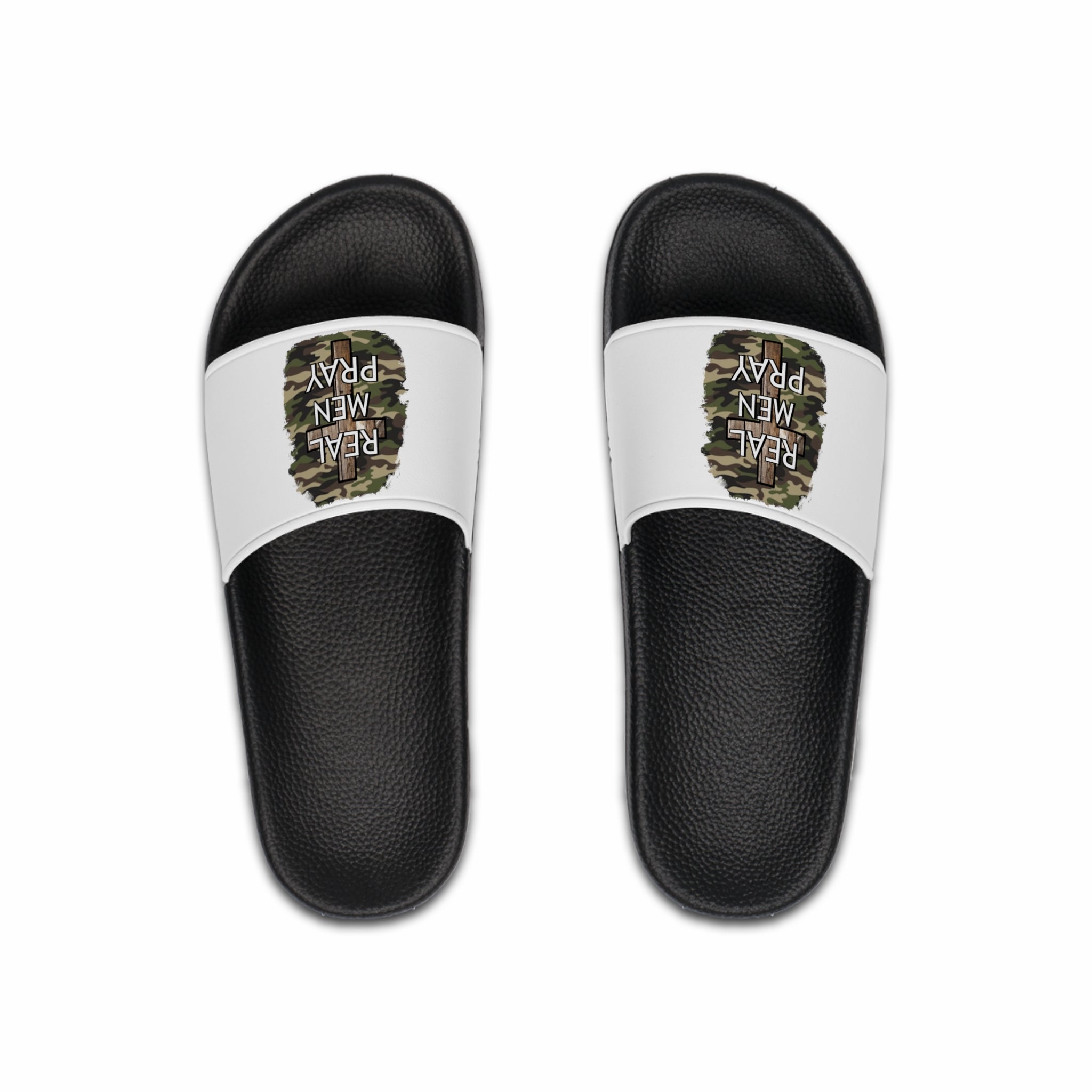 Real Men Pray Camo Slide Sandals — Men’s Comfortable Church & Casual Pool Slides