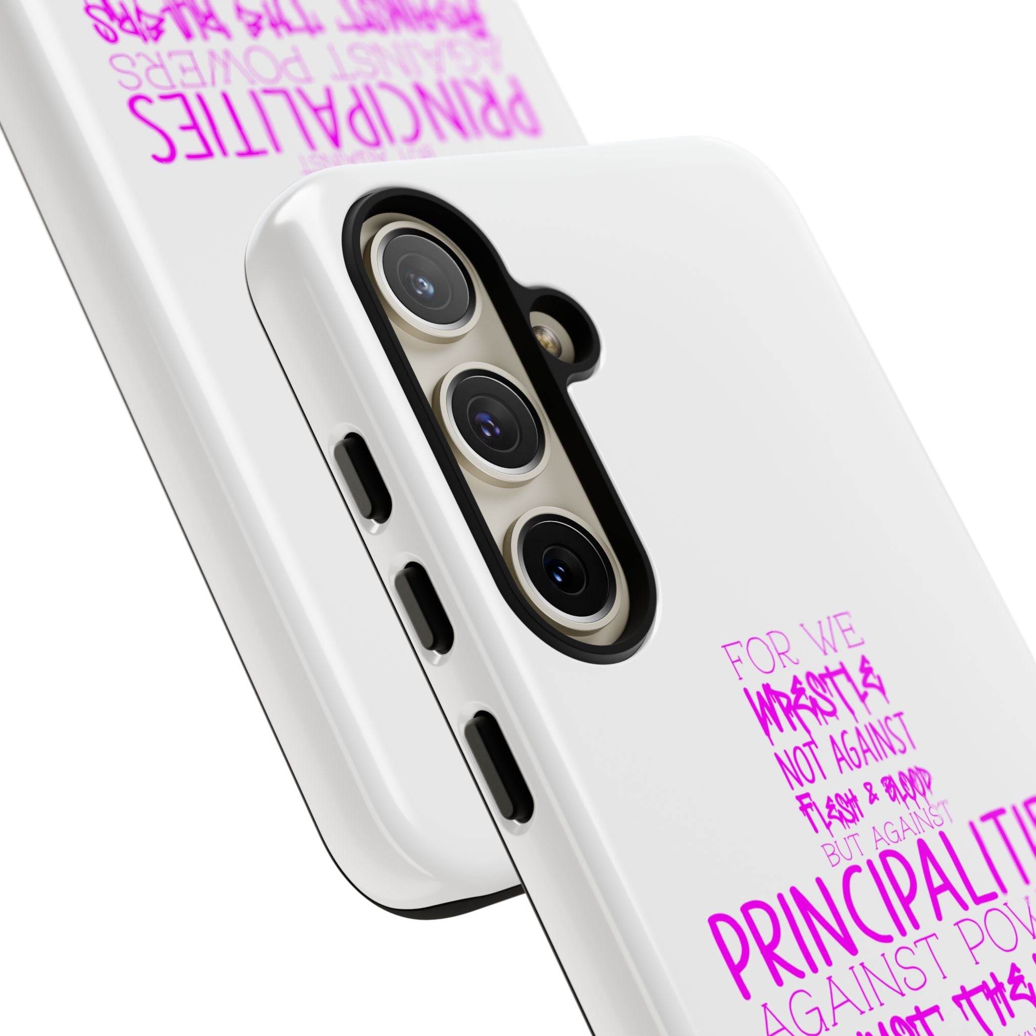 Armor of God Christian Cross Phone Case — Ephesians 6:12 Pink Typography Tough Case